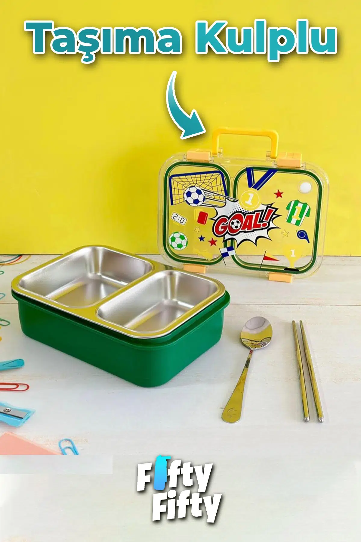 700 ML İki Bölme Paslanmaz Çelik Bento Lunch Box Yeni Nesil Sefer Tası Metal Kaşık Hediyeli FF7155