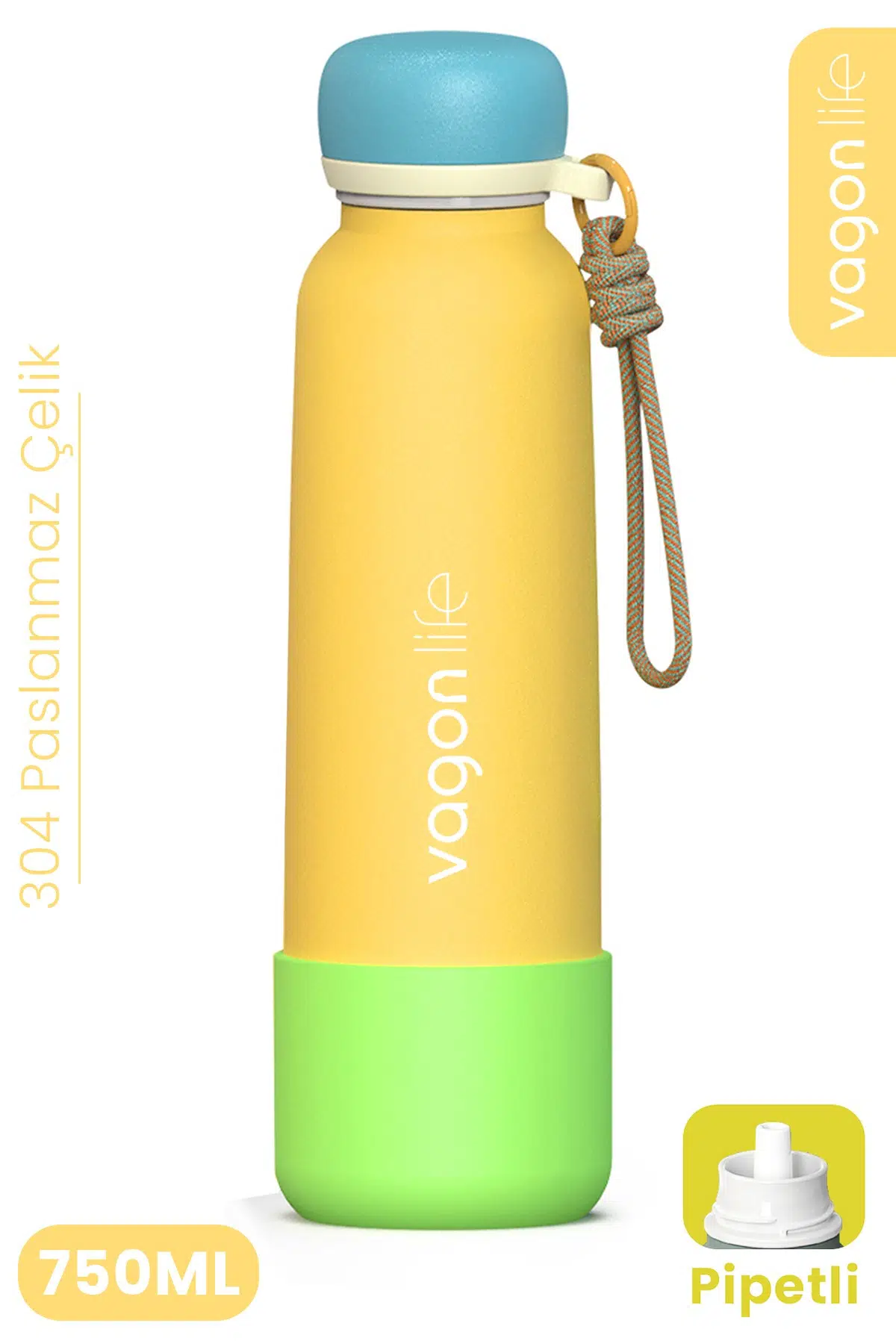 750 ML Pipetli Sızdırmaz Paslanmaz Çelik Termos Matara El Askılı bpa içermez 750ml 1106FF - Sarı