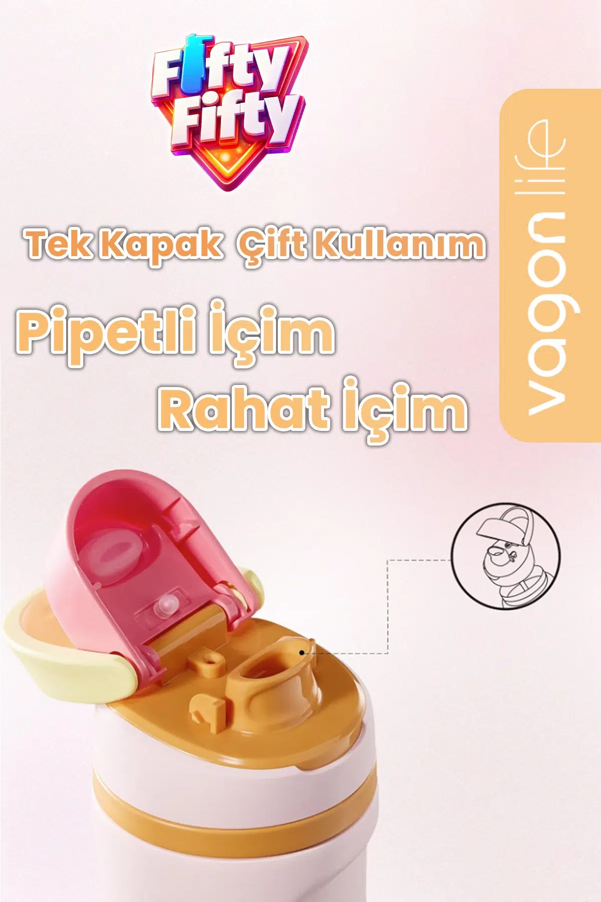 800 ML Tek Kapak Çift Kullanım Pipetli Rahat İçim Kulplu SUS304 Paslanmaz Çelik Termos -1107-800ML