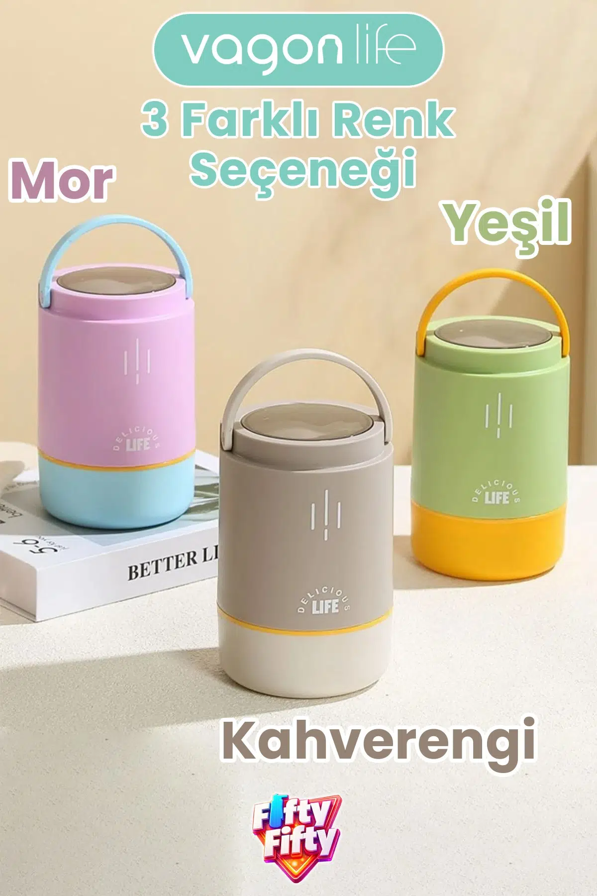 900 ML Sızdırmaz 3 Kaseli Paslanmaz Çelik Kaşıklı Bento Lunch Box Yeni Nesil Sefer Tası -FFLBO1266