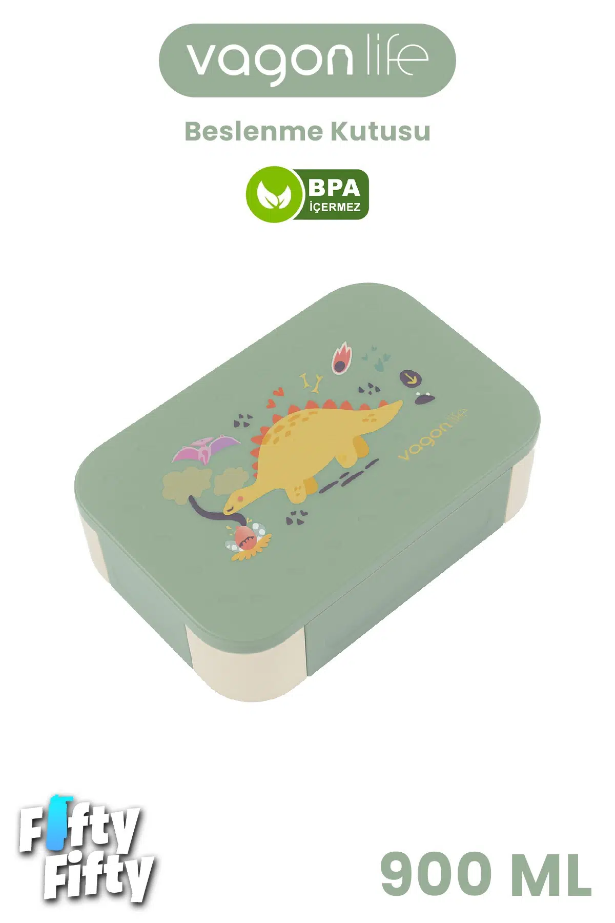 900 ML Tek Kat 3 Bölme Çocuk Beslenme Kutusu -FFB1270 - Yeşil
