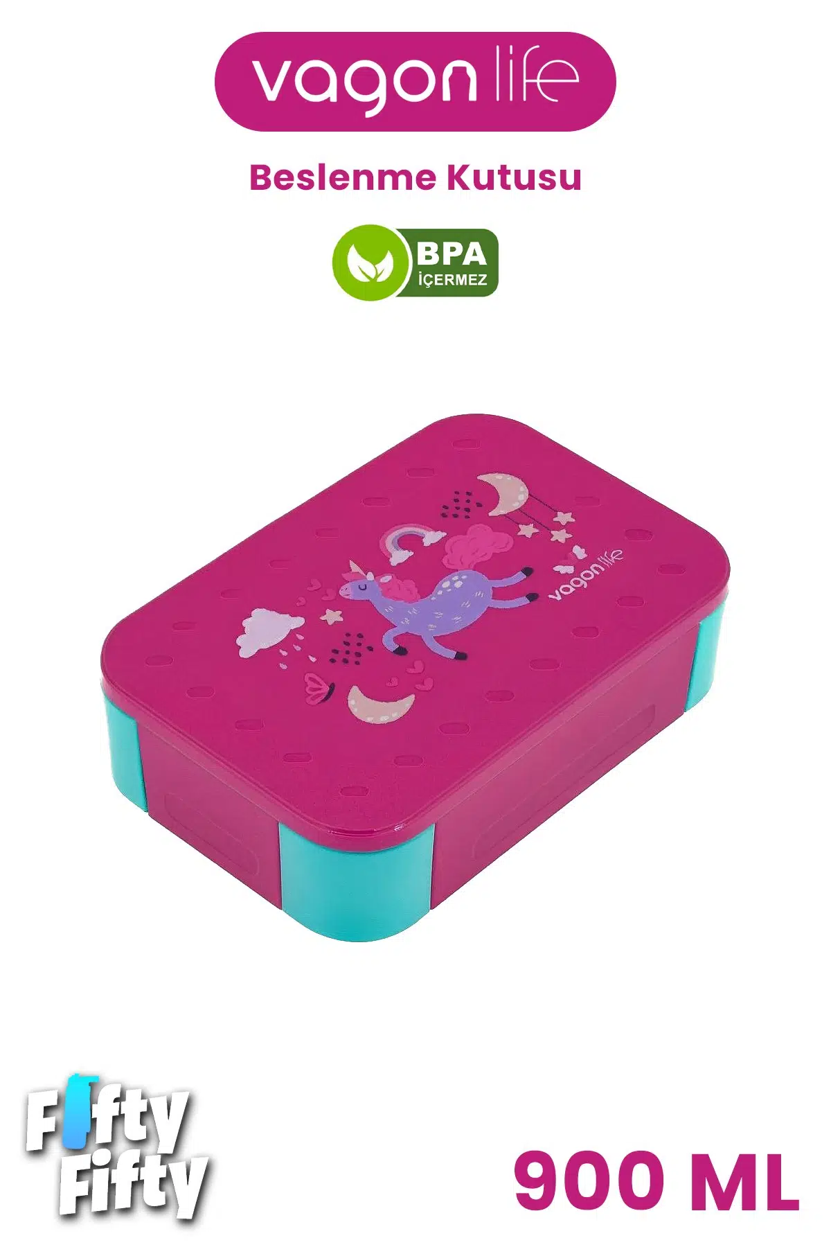 900 ML Tek Kat 3 Bölme Çocuk Beslenme Kutusu -FFB1270 - Pembe