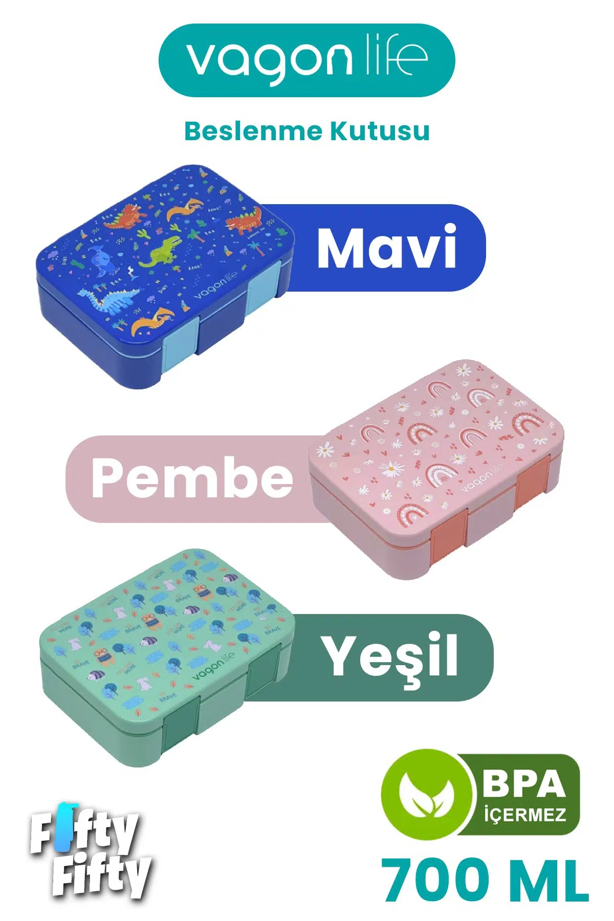 700 ML Tek Kat Sızdırmaz,Karışmaz Üç Bölmeli Çocuk Beslenme Kutusu -FFB096-700