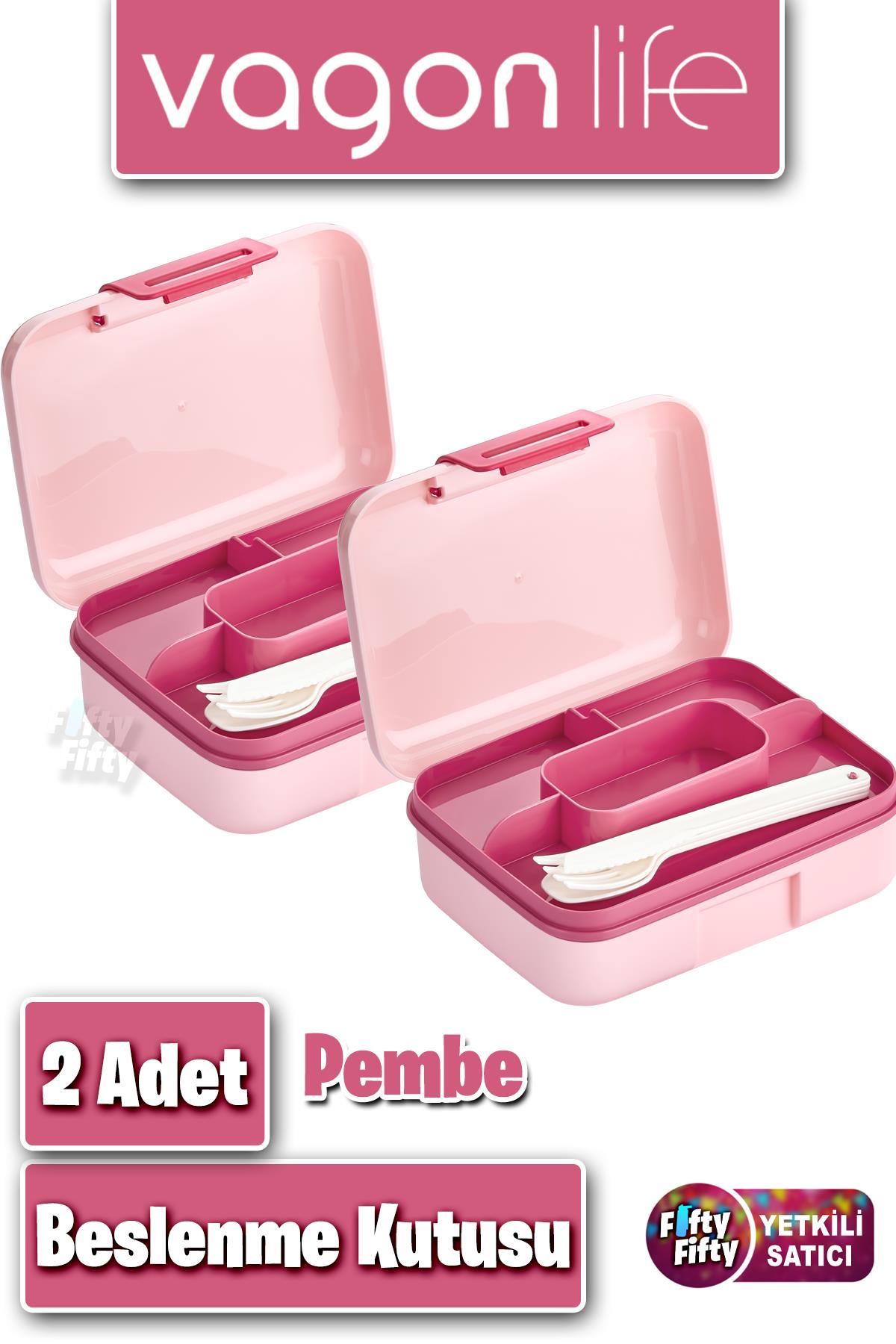 2'li Set Beslenme Kutusu (Seçtiğiniz Renkte 2 Adet Gönderilir) Ürün Vagonlife Markadır - 2Adet-Pembe