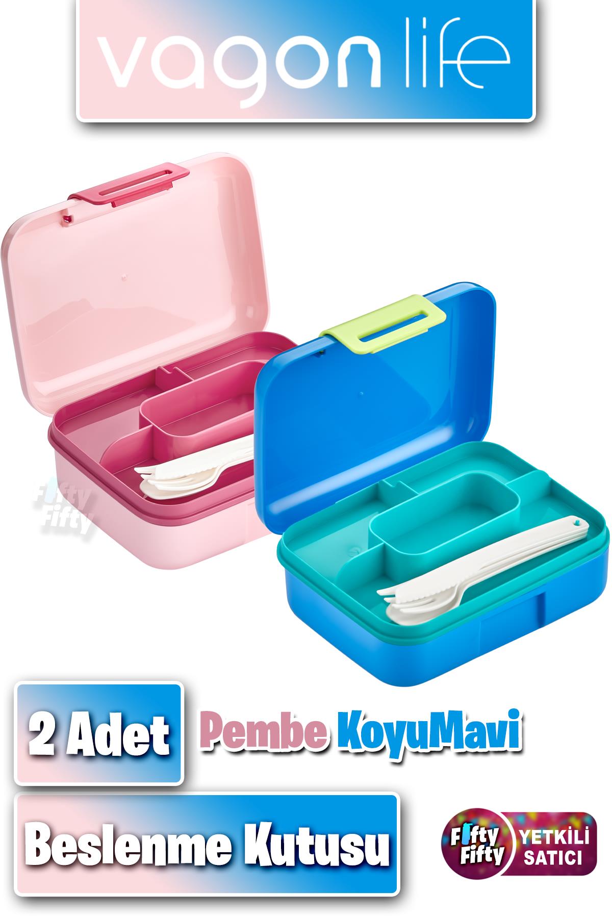 2'li Set Beslenme Kutusu (Seçtiğiniz Renkte 2 Adet Gönderilir) Ürün Vagonlife Markadır - Pembe-KoyuMavi