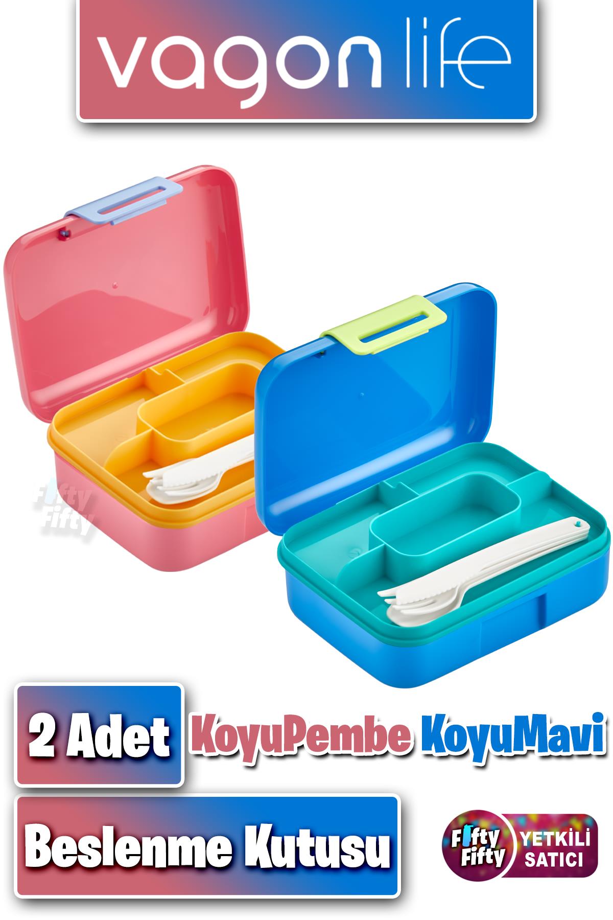 2'li Set Beslenme Kutusu (Seçtiğiniz Renkte 2 Adet Gönderilir) Ürün Vagonlife Markadır - KoyuPembe-KoyuMavi