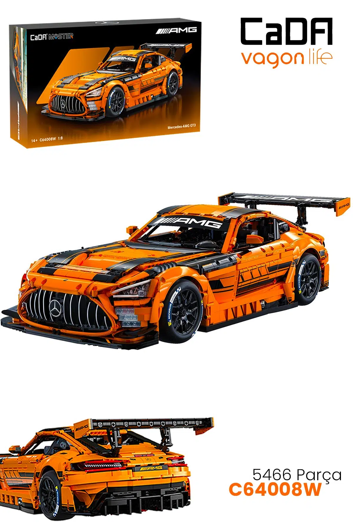 CaDA Master 1:8 Mercedes-AMG GT3 C64008W – 5466 Parça Premium Yarış Aracı Yapım Seti -FFC64008W-5466P