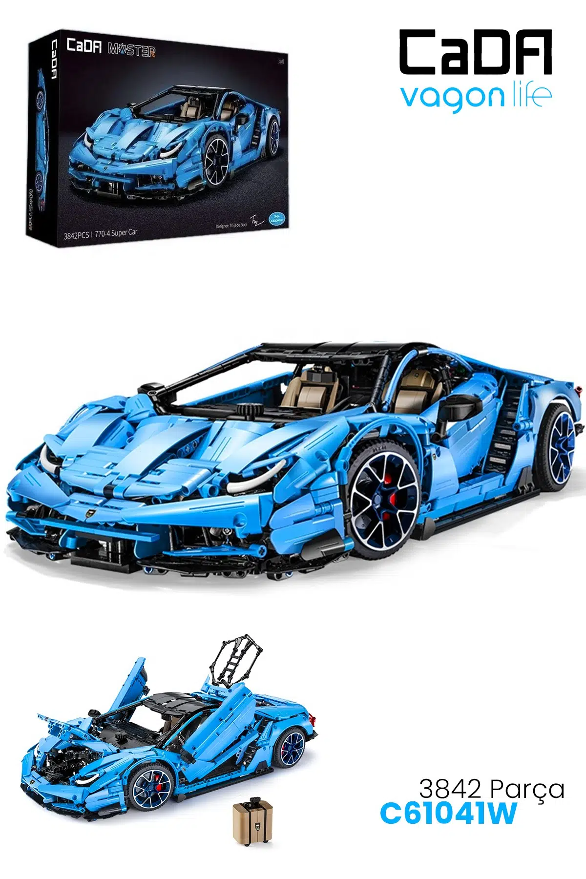 CADA 1:8 Super Car 3842 Parça Teknik Yarış Arabası Yapım Seti Koleksiyon Modeli -C61041W3842P