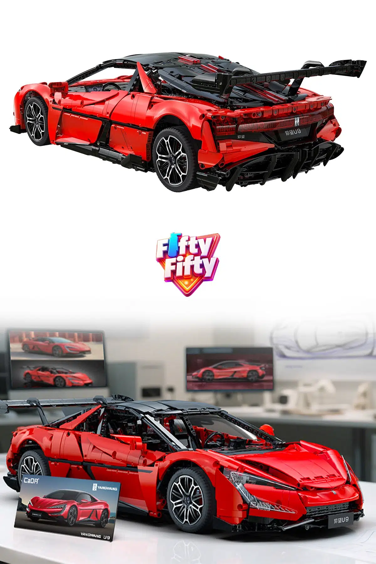 CADA 1:8 YangWang U9 Supercar 3671 Parça Araba Yapım Seti Mobil uygulama destekli kontrol C64011W