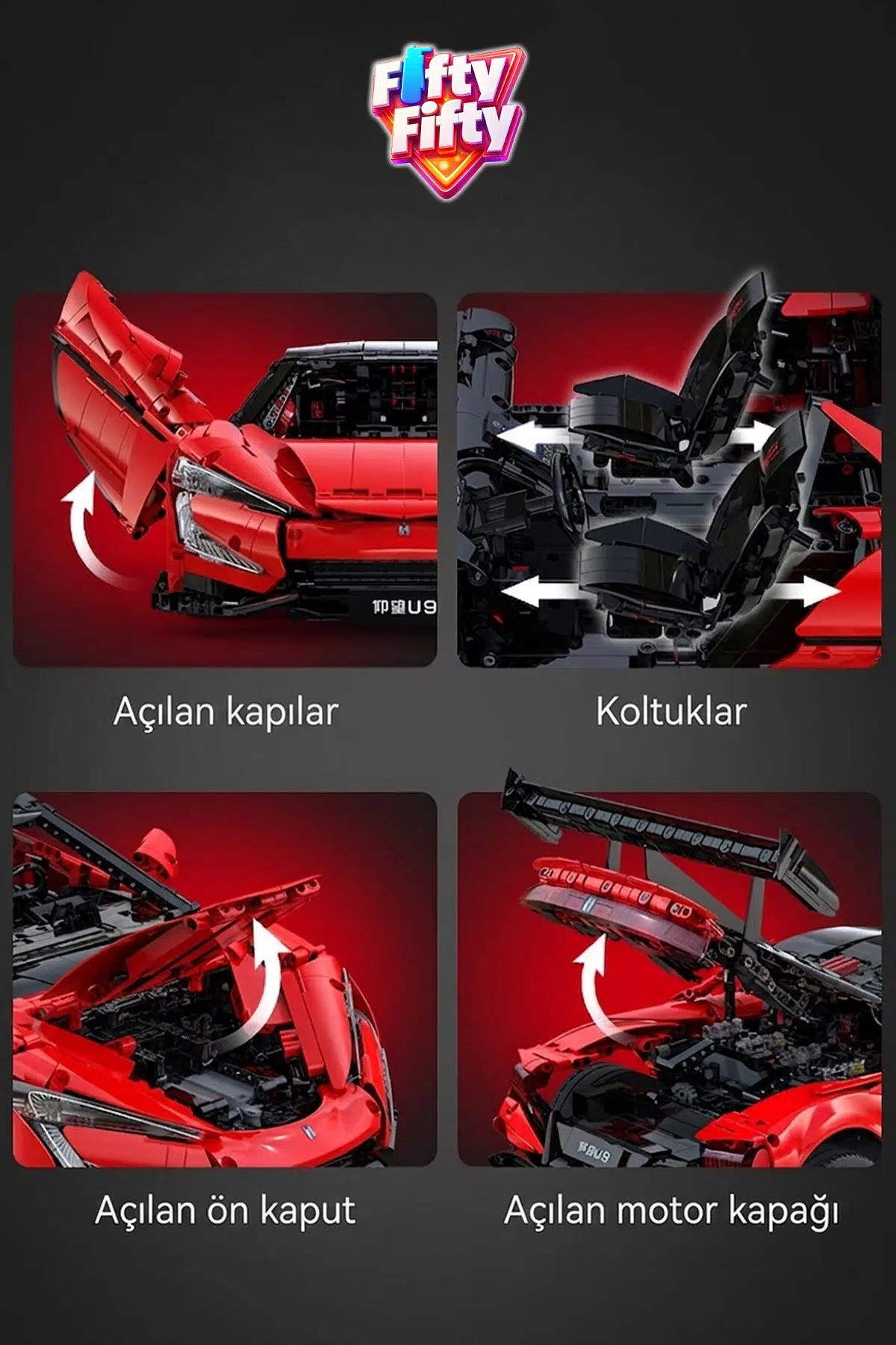 CADA 1:8 YangWang U9 Supercar 3671 Parça Araba Yapım Seti Mobil uygulama destekli kontrol C64011W