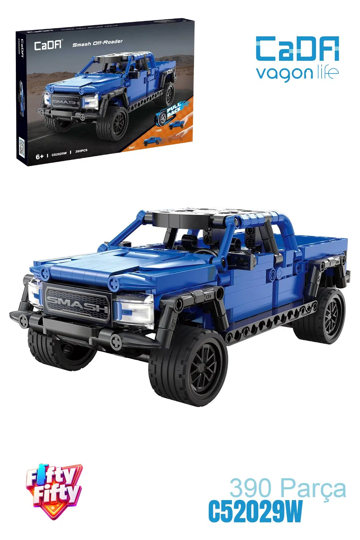 CADA Çek Bırak Araba Smash Off-Roader Pickup Truck 390 Parça Araba Yapım Seti -FFC52029W-390P