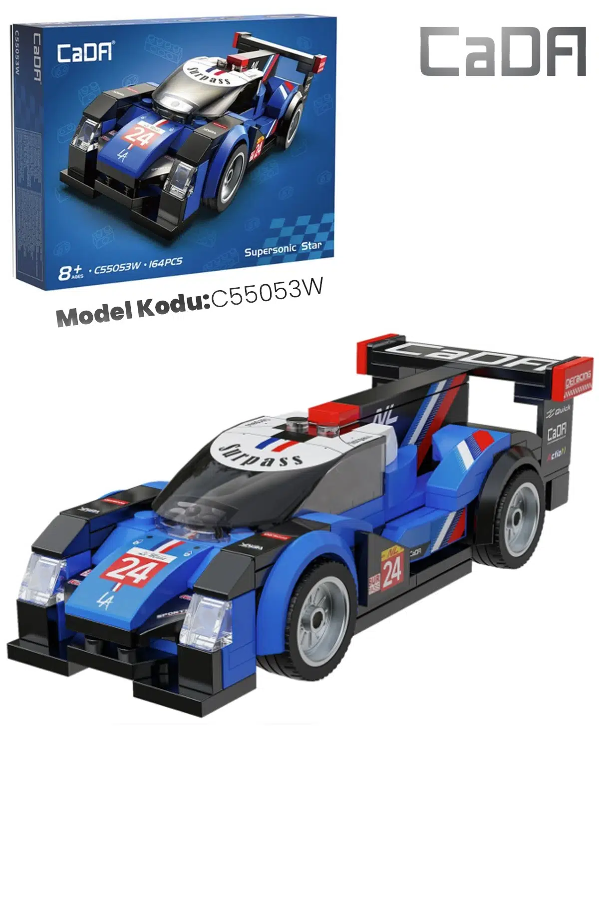CADA Çek Bırak Supersonic Star 164 Parça Araba Yapım Seti Blok Araba -FFC55053W-164P