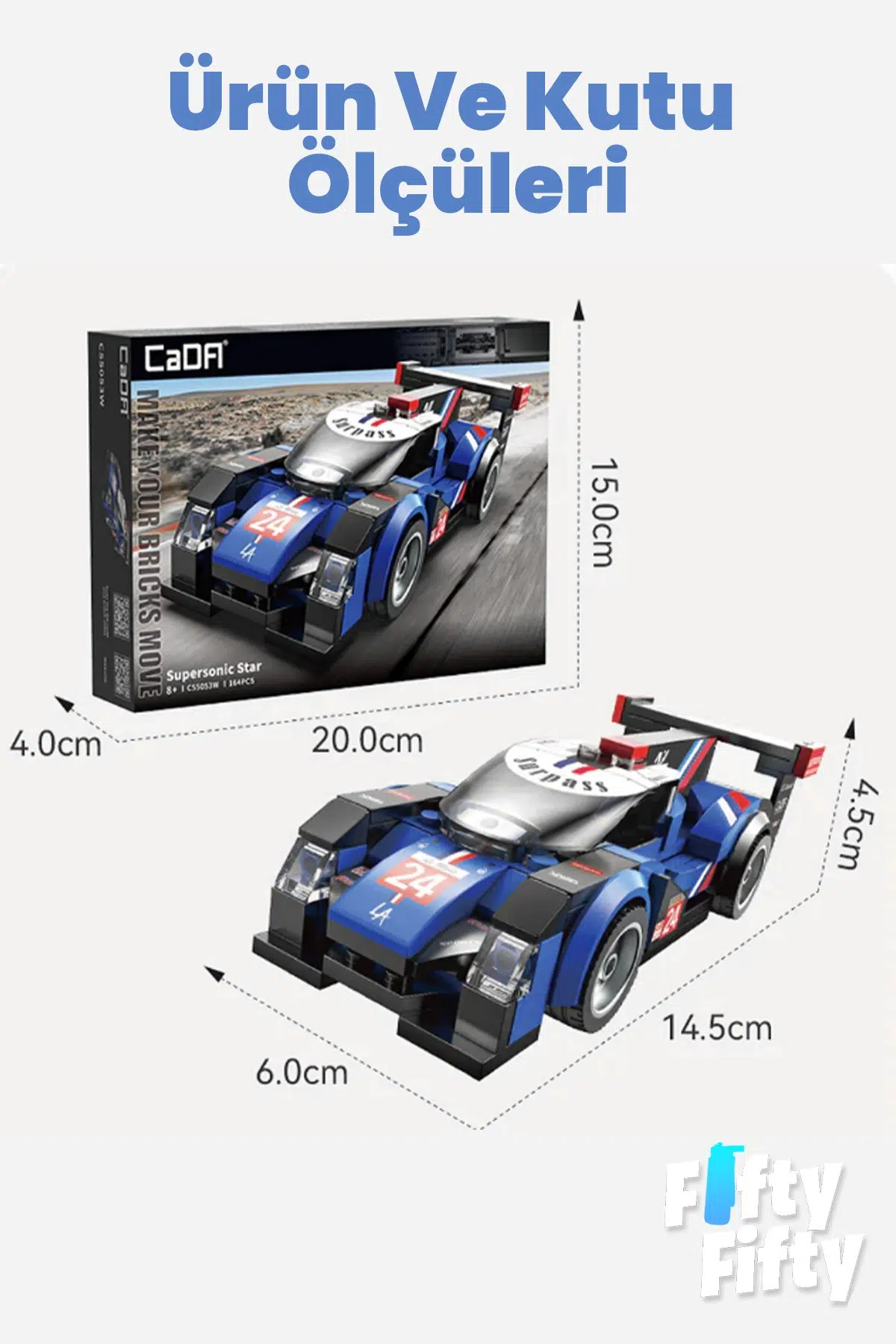 CADA Çek Bırak Supersonic Star 164 Parça Araba Yapım Seti Blok Araba -FFC55053W-164P