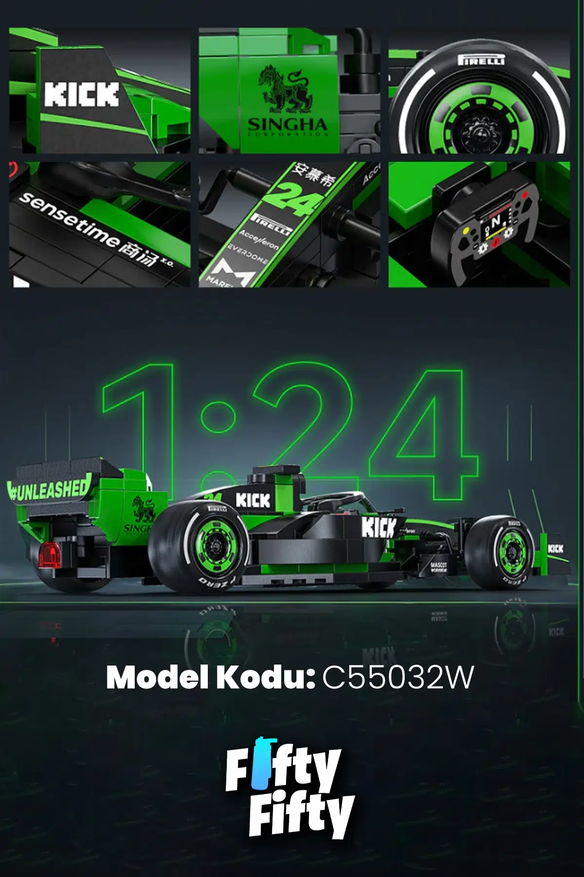 Cada F1 Formula Aracı Sauber1/24 Scale -C55032W (314 Parça) Oyuncak Yapım Seti FFCADA-C55032W