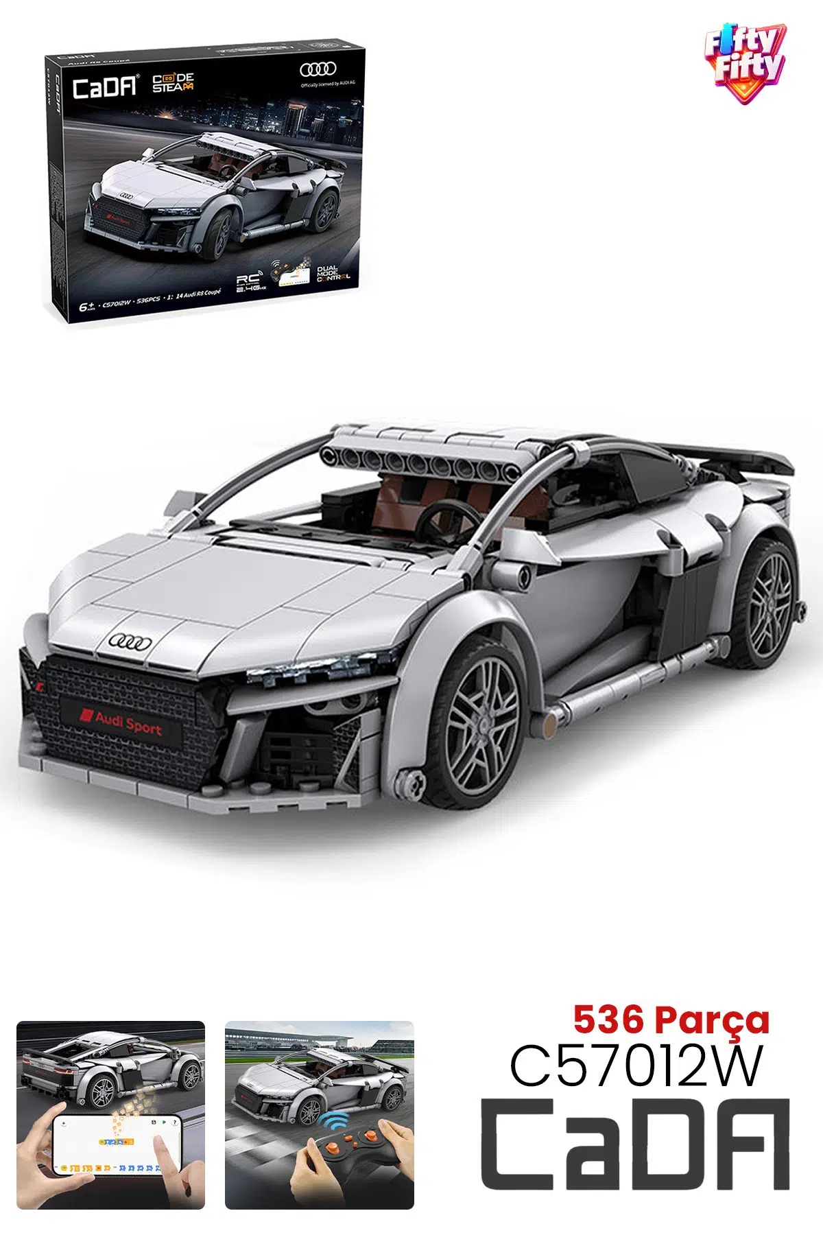 Cada Uzaktan Kumandalı 1: 14 Audi R8 Coupe (536 Parça) Oyuncak Yapım Seti Blok Araba -FFCADA-C57012W