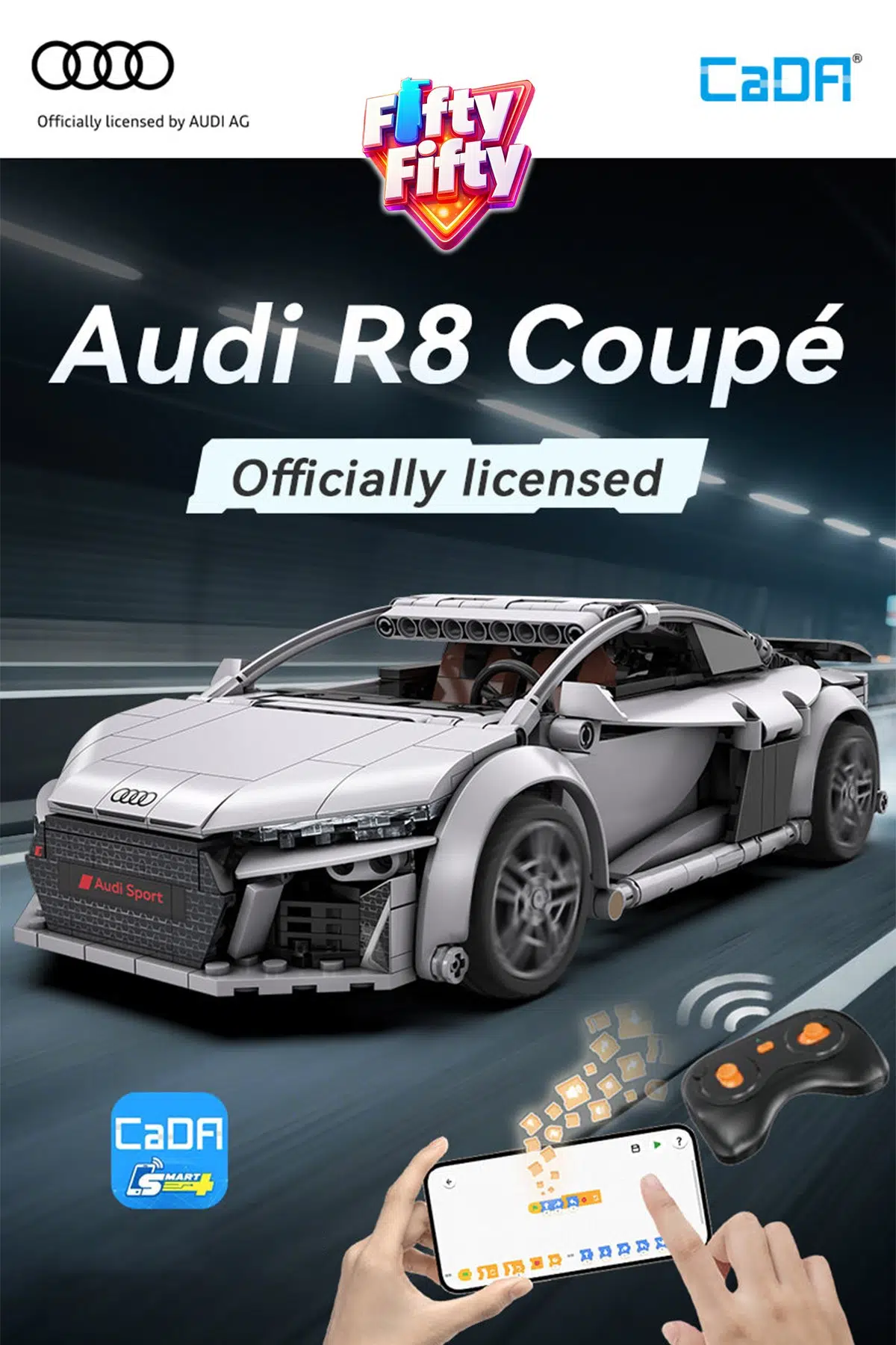Cada Uzaktan Kumandalı 1: 14 Audi R8 Coupe (536 Parça) Oyuncak Yapım Seti Blok Araba -FFCADA-C57012W