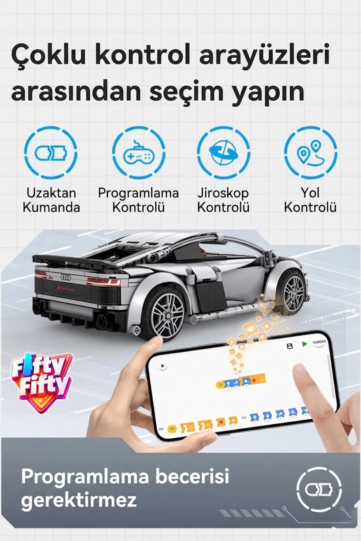 Cada Uzaktan Kumandalı 1: 14 Audi R8 Coupe (536 Parça) Oyuncak Yapım Seti Blok Araba -FFCADA-C57012W
