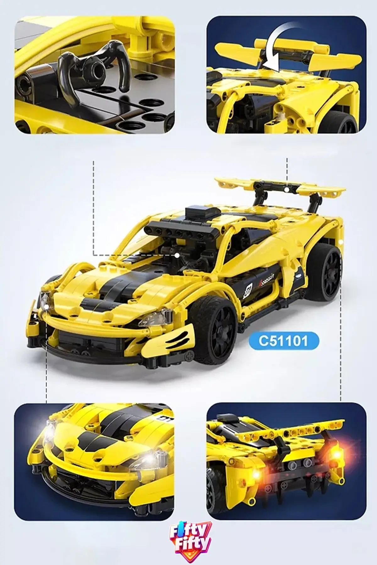 Cada Uzaktan Kumandalı Sarı Spor Araba (417 Parça) Oyuncak Yapım Seti Blok Araba FF-C51101W