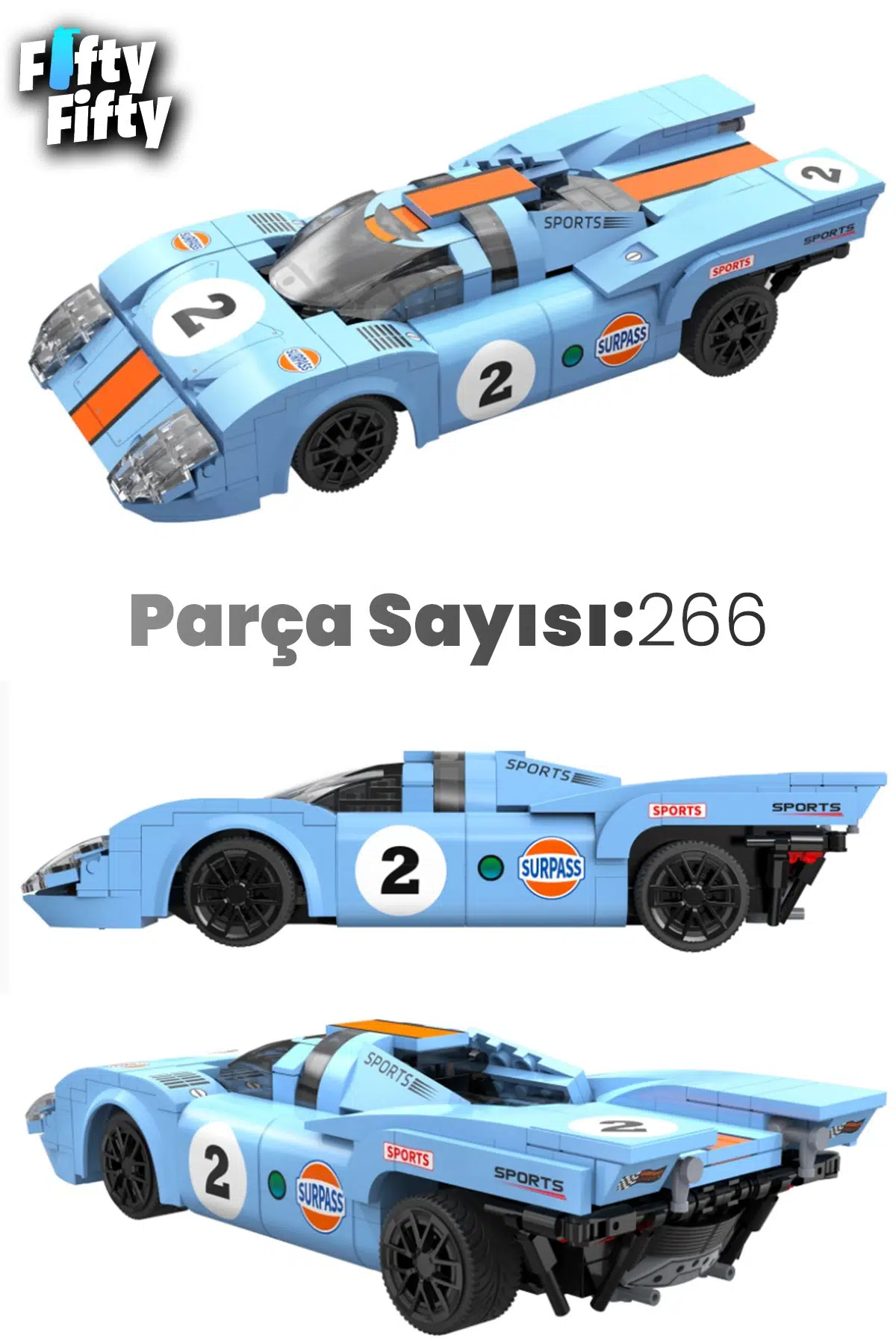 CADA Uzaktan Kumandalı Azure Storm 266 Parça Araba Yapım Seti Blok Araba -FFCADA-C51076W