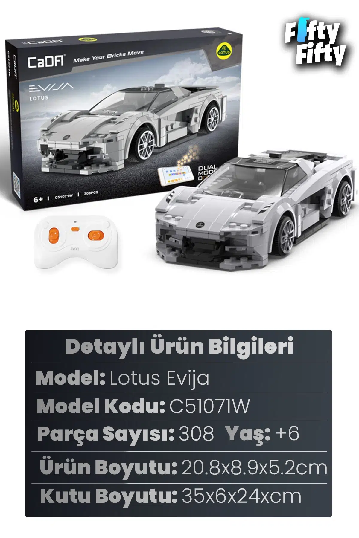Cada Uzaktan Kumandalı Lotus Evija -C51071W (308 Parça) Oyuncak Yapım Seti Blok Araba 