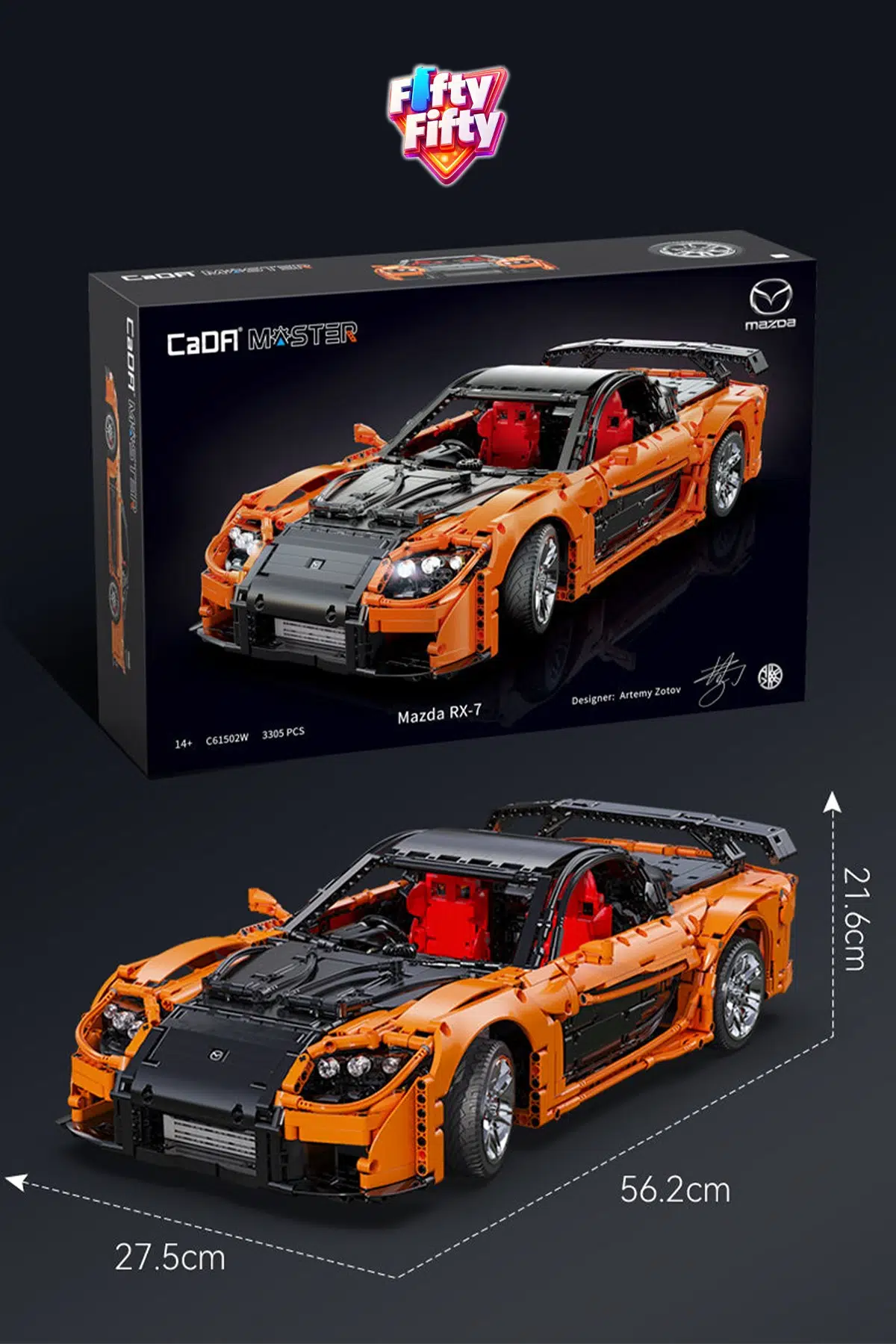 CaDA Uzaktan Kumandalı Mazda RX-7 3305 PARÇA Premium Yarış Aracı Yapım Seti -FFC61502W-3305