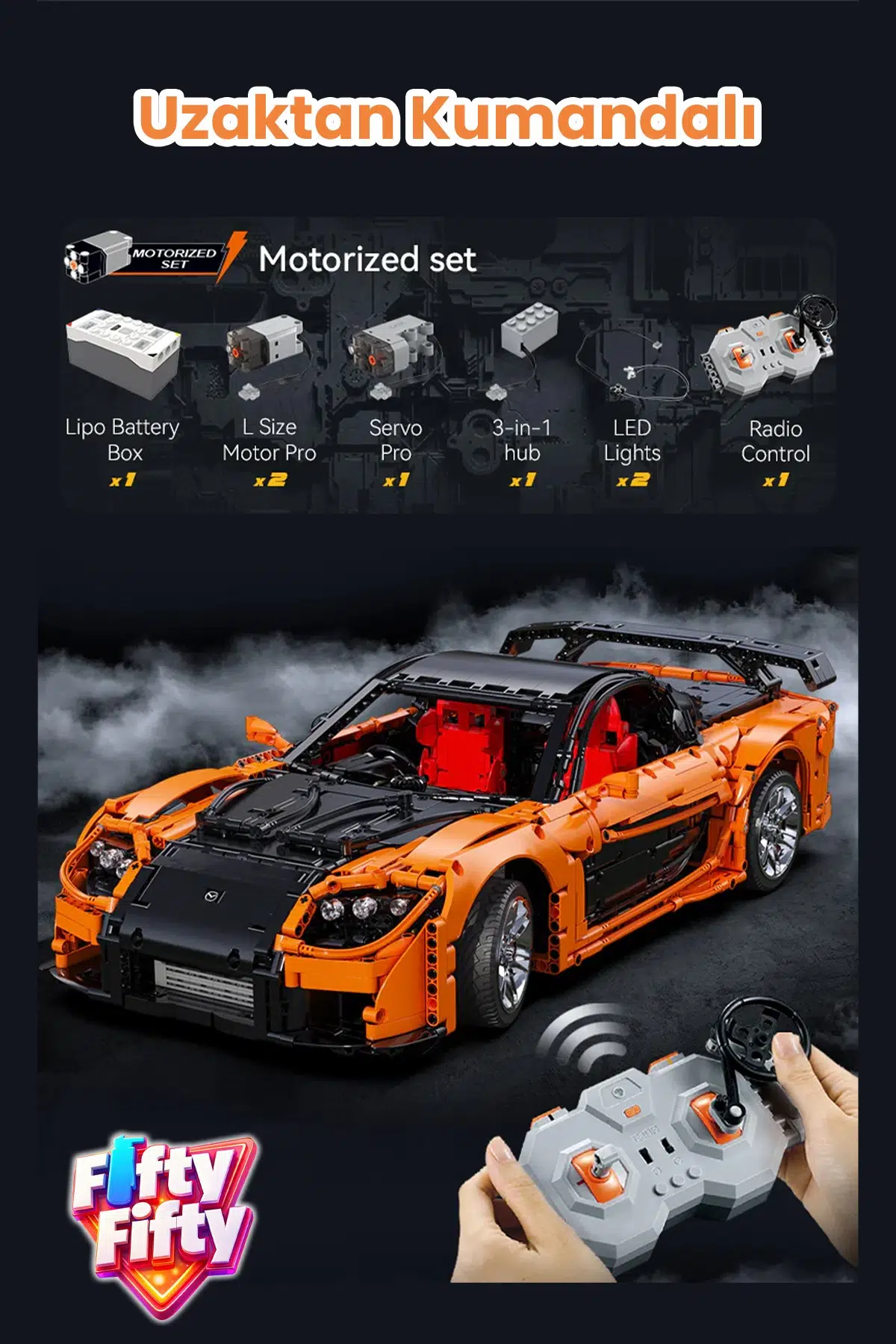 CaDA Uzaktan Kumandalı Mazda RX-7 3305 PARÇA Premium Yarış Aracı Yapım Seti -FFC61502W-3305