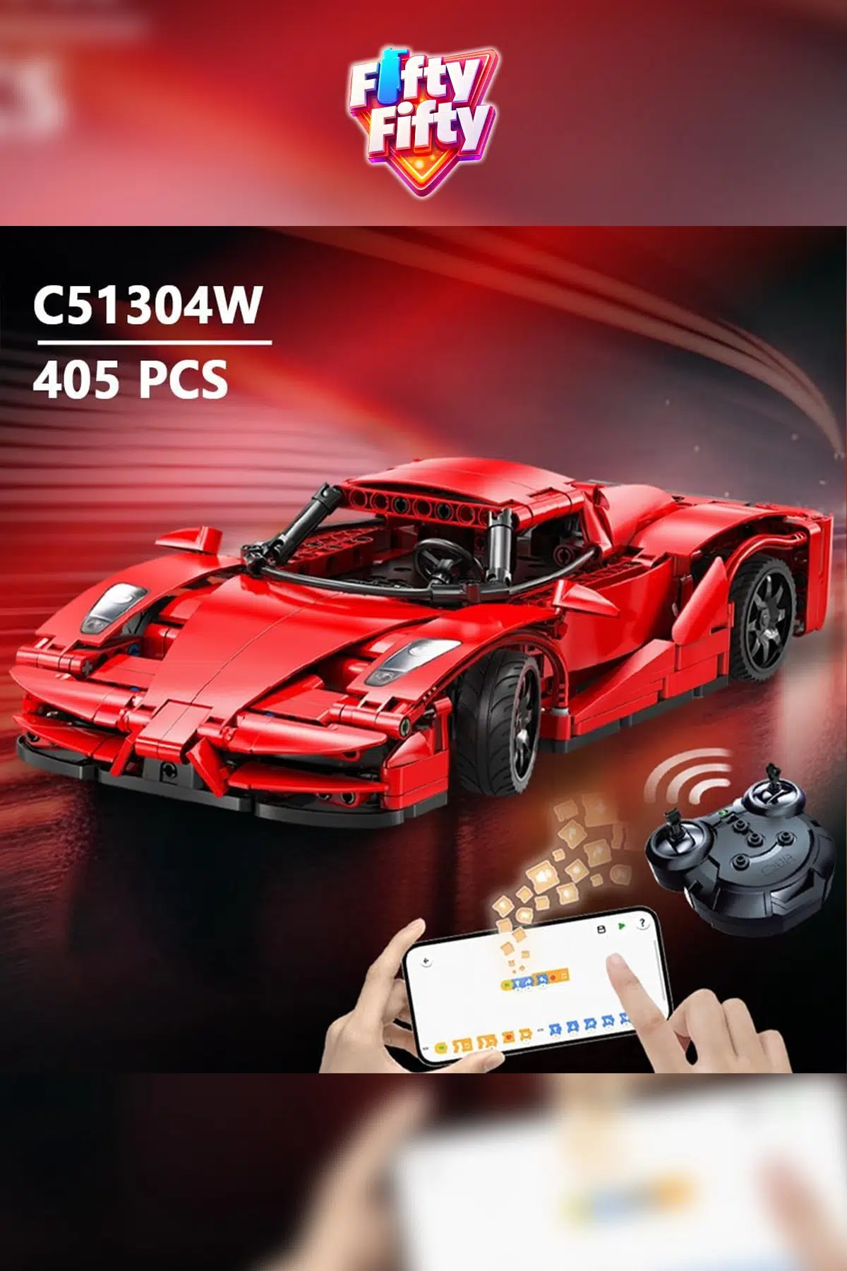 Cada Uzaktan Kumandalı Red Blade Spor Araba (405 Parça) Oyuncak Yapım Seti Blok Araba -FFCADA-C51304w