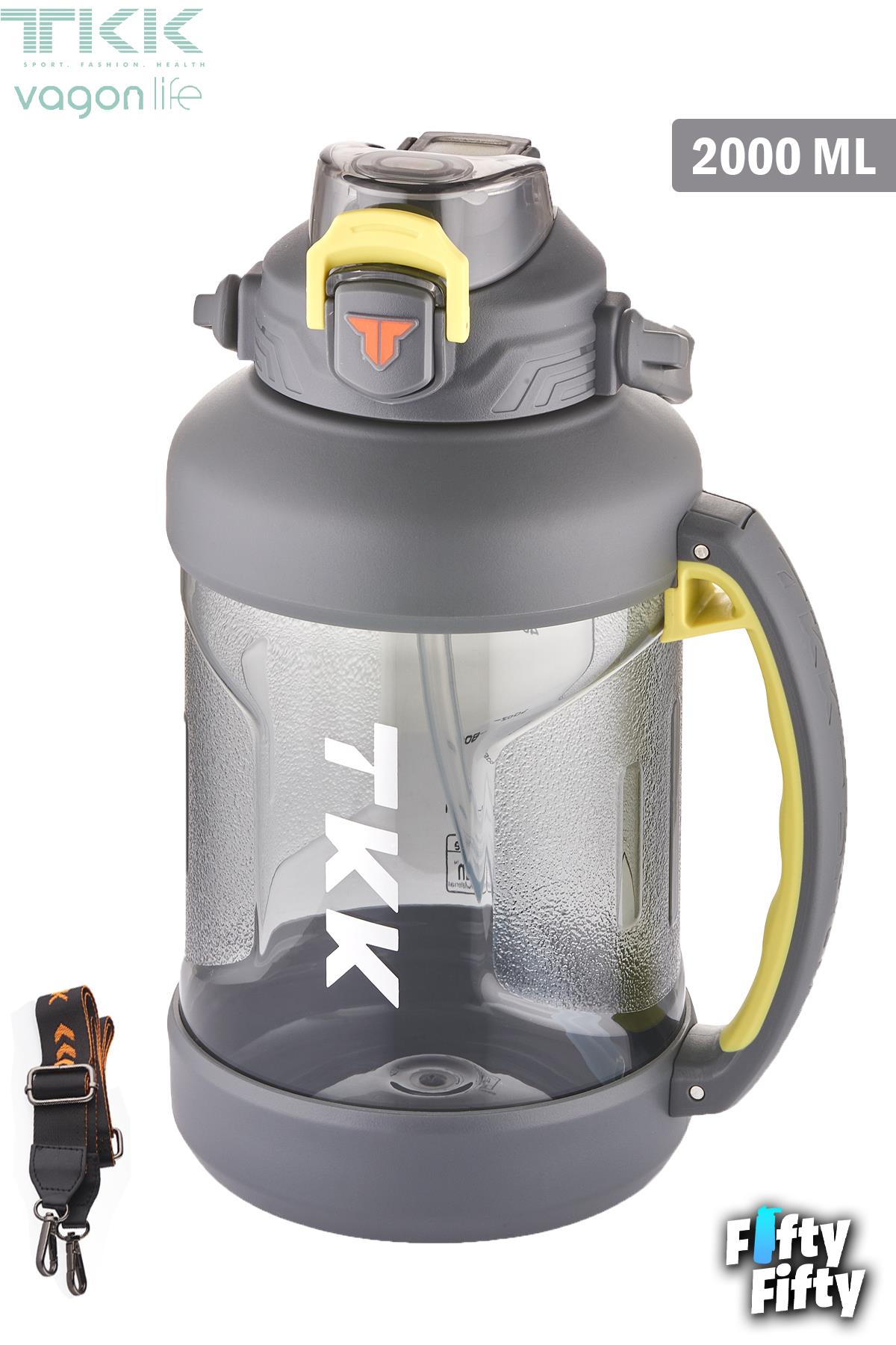 TKK 2000 ML Tek Kapak Çift Kullanım Pipetli/Rahat İçim Tritan Su Matarası-FFTKK1028-2000ML