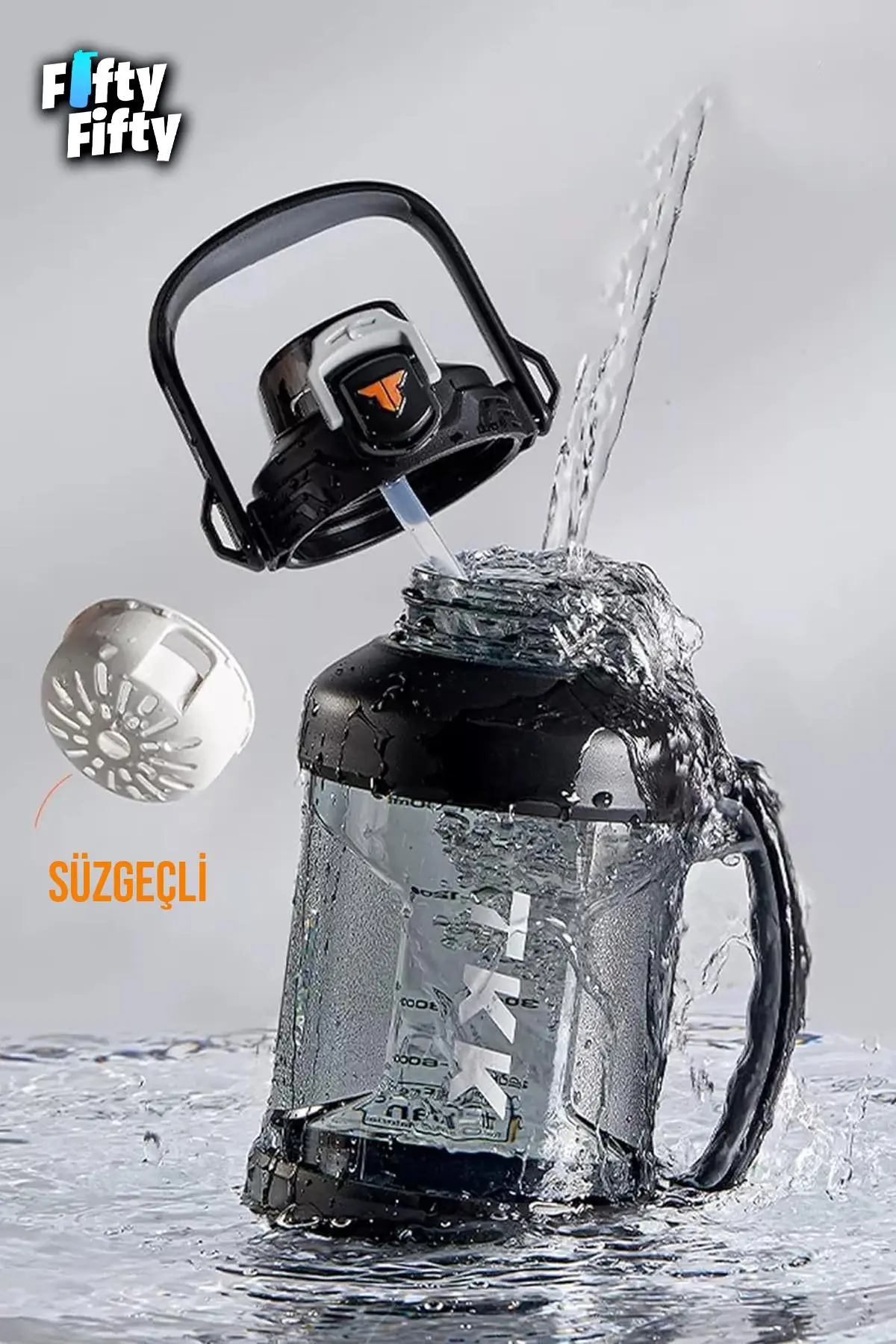 TKK 2000 ML Tek Kapak Çift Kullanım Pipetli/Rahat İçim Tritan Su Matarası-FFTKK1028-2000ML
