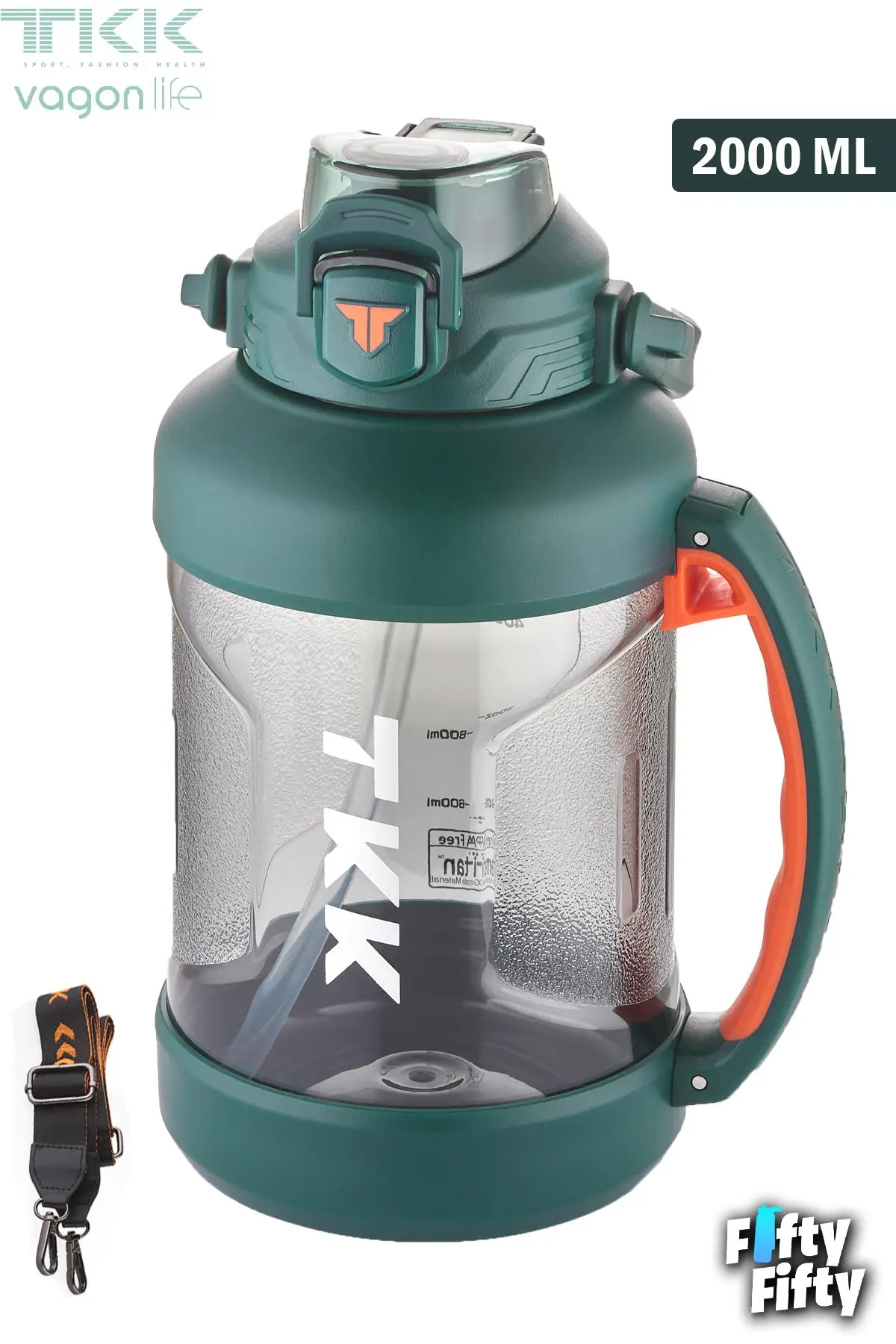 TKK 2000 ML Tek Kapak Çift Kullanım Pipetli/Rahat İçim Tritan Su Matarası-FFTKK1028-2000ML