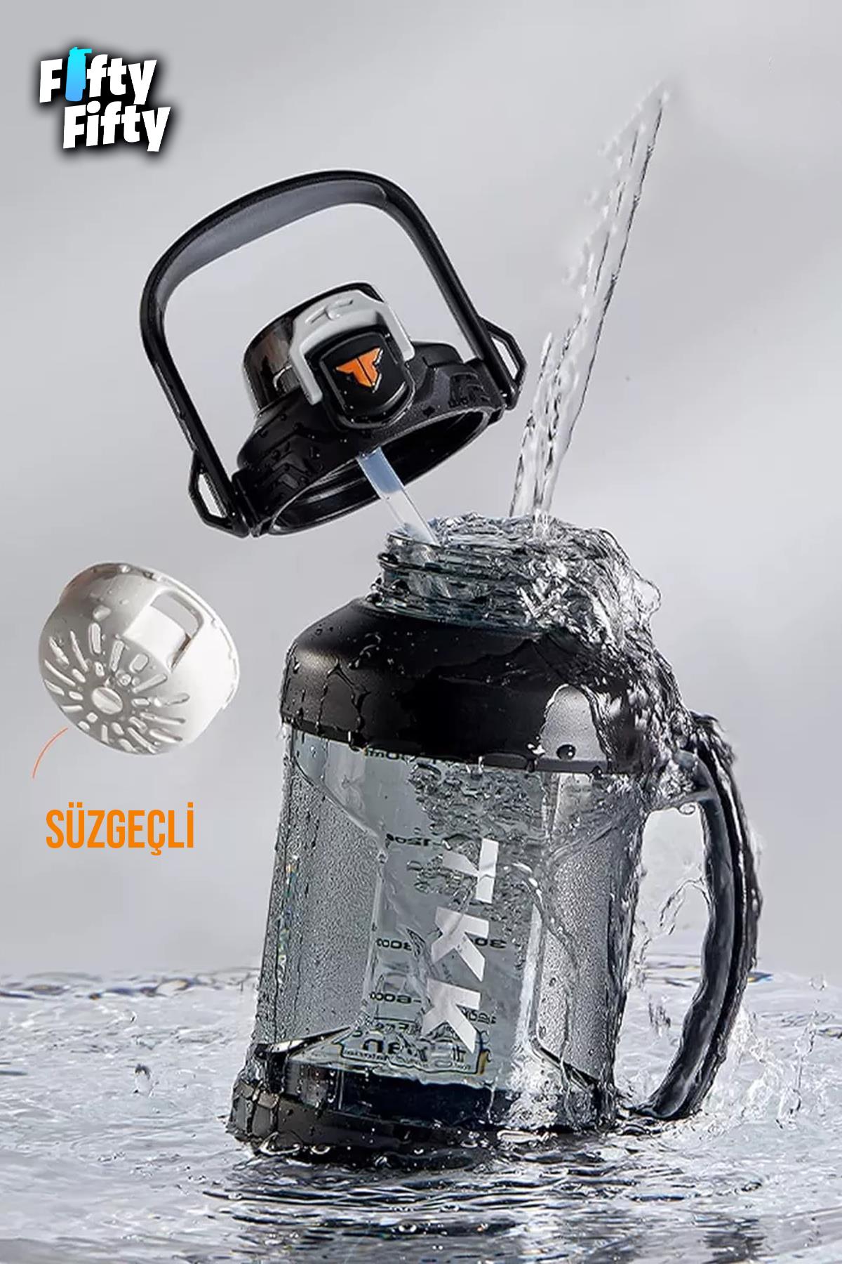 TKK 2000 ML Tek Kapak Çift Kullanım Pipetli/Rahat İçim Tritan Su Matarası-FFTKK1028-2000ML