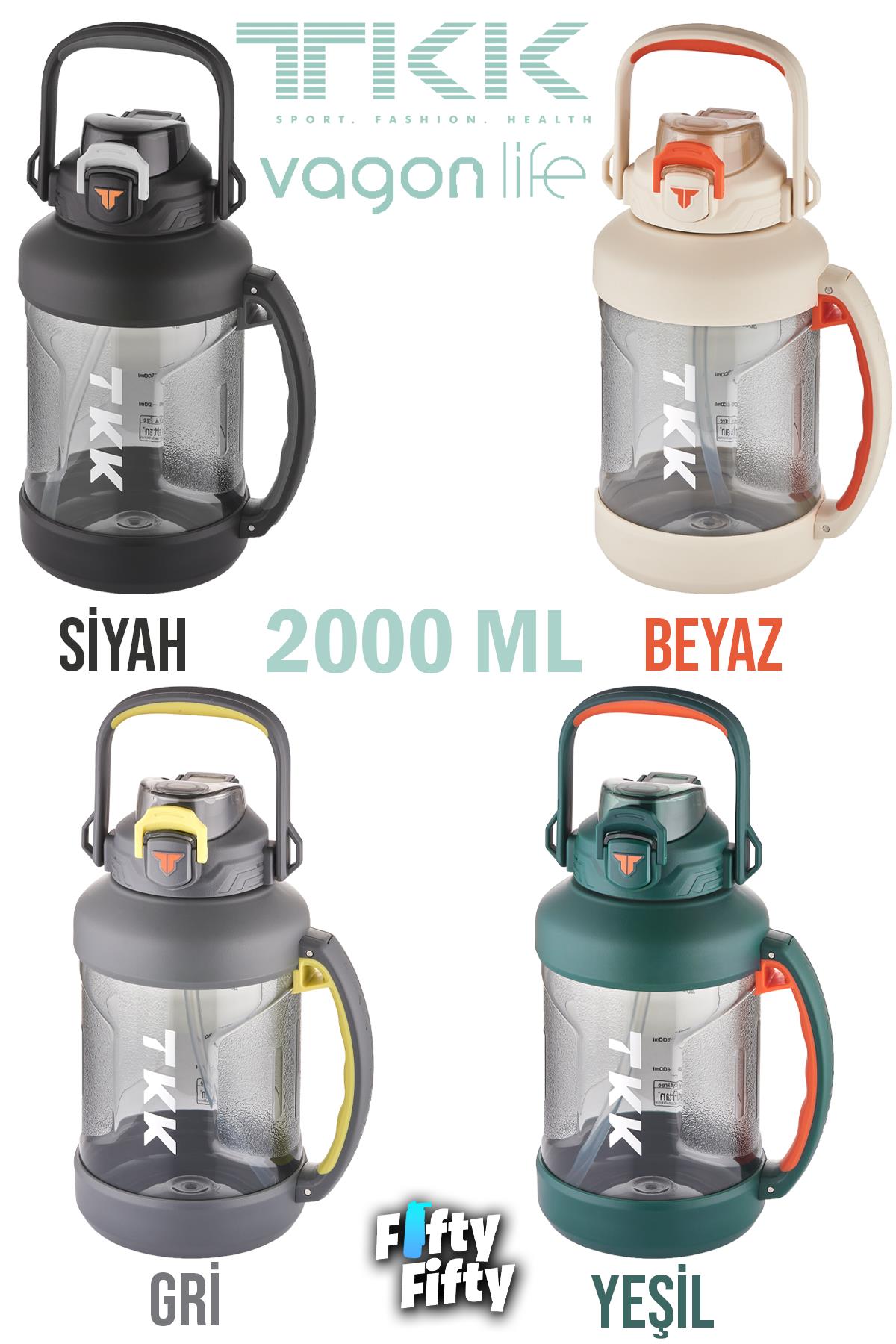 TKK 2000 ML Tek Kapak Çift Kullanım Pipetli/Rahat İçim Tritan Su Matarası-FFTKK1028-2000ML