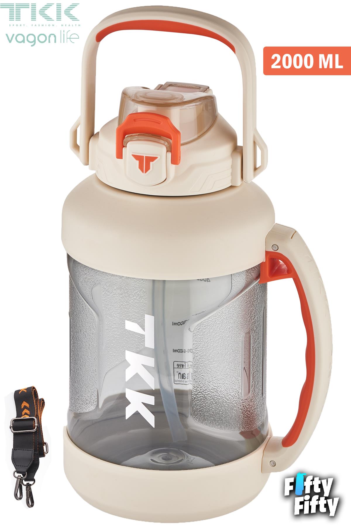 TKK 2000 ML Tek Kapak Çift Kullanım Pipetli/Rahat İçim Tritan Su Matarası-FFTKK1028-2000ML - Beyaz