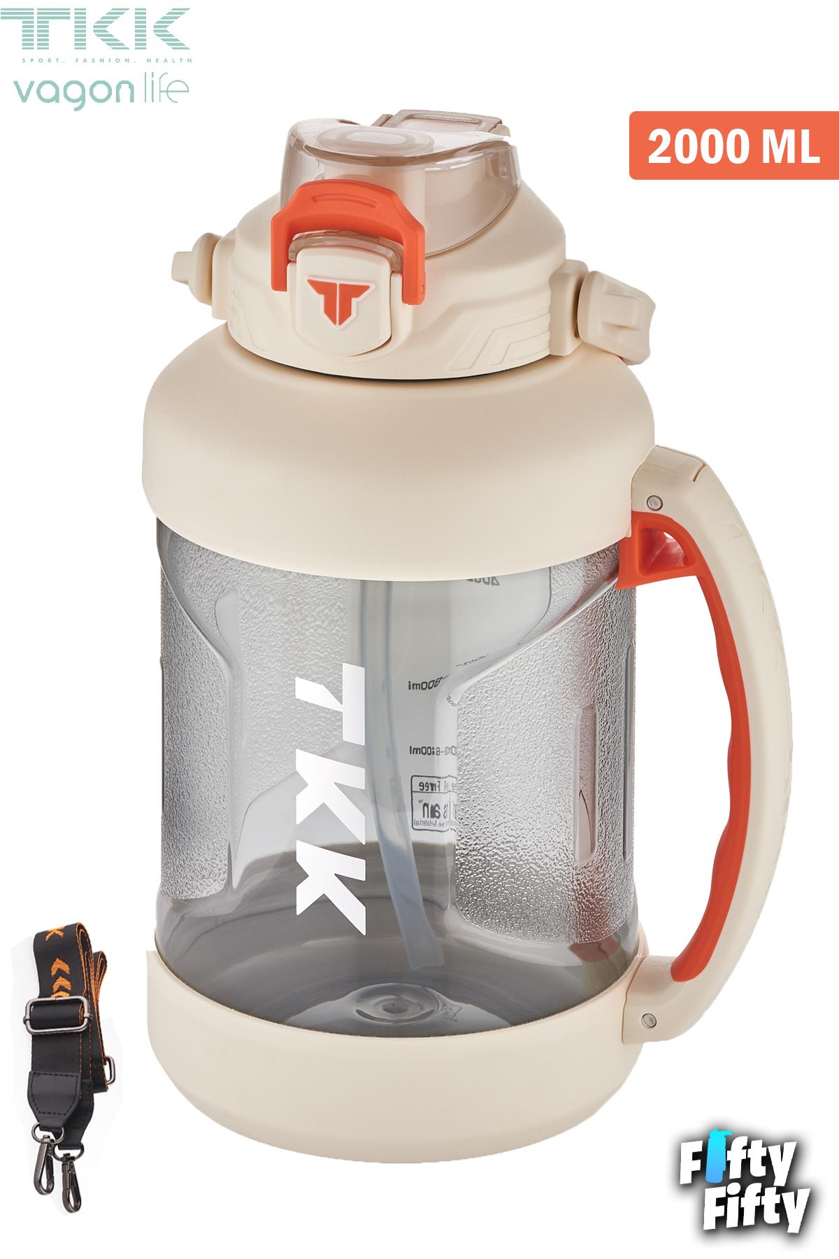 TKK 2000 ML Tek Kapak Çift Kullanım Pipetli/Rahat İçim Tritan Su Matarası-FFTKK1028-2000ML