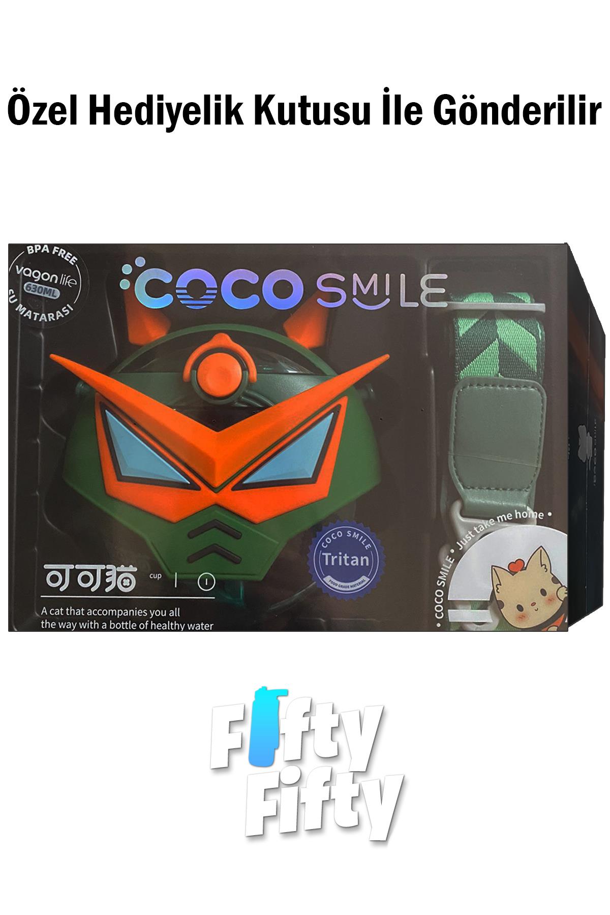 CocoSmile Özel Kutulu 630 ML Pipetli Robot Temalı Tritan Su Matarası -Boyun Askılı- 4 Farklı Model ffcs0005