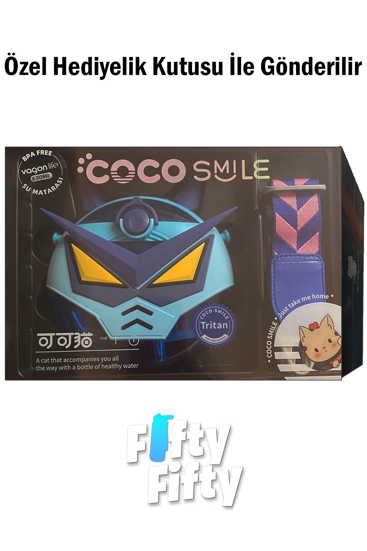 CocoSmile Özel Kutulu 630 ML Pipetli Robot Temalı Tritan Su Matarası -Boyun Askılı- 4 Farklı Model ffcs0005