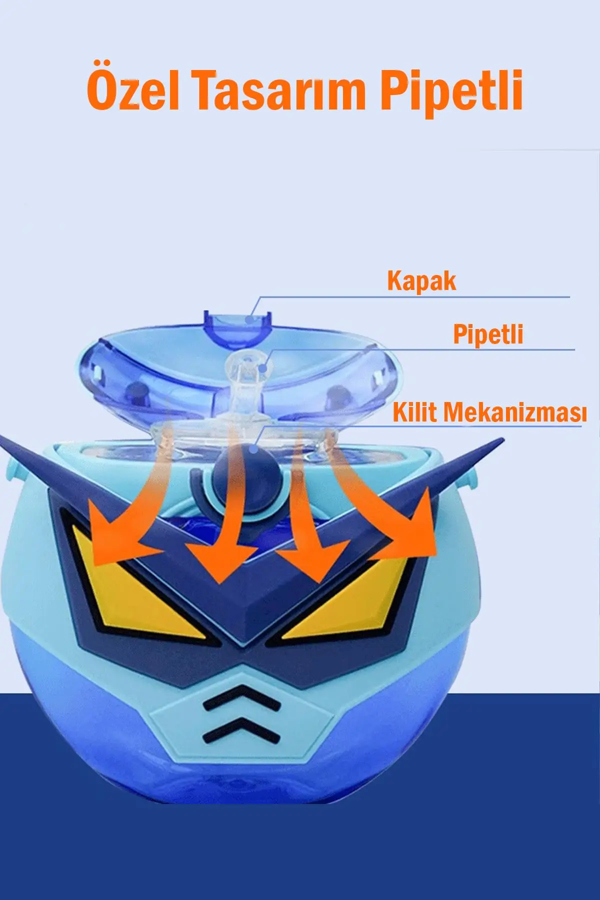 CocoSmile Özel Kutulu 630 ML Pipetli Robot Temalı Tritan Su Matarası -Boyun Askılı- 4 Farklı Model ffcs0005
