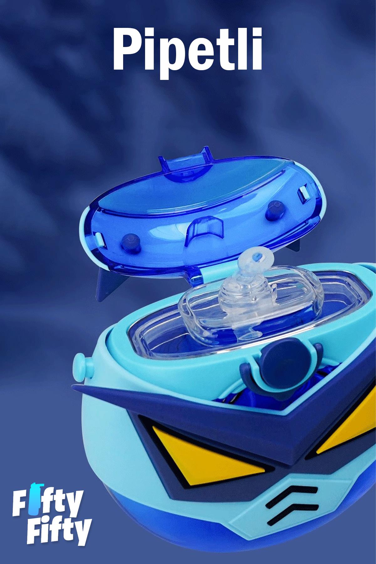 CocoSmile Özel Kutulu 630 ML Pipetli Robot Temalı Tritan Su Matarası -Boyun Askılı- 4 Farklı Model ffcs0005