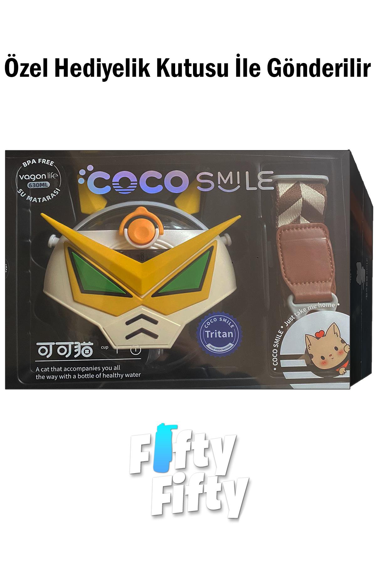 CocoSmile Özel Kutulu 630 ML Pipetli Robot Temalı Tritan Su Matarası -Boyun Askılı- 4 Farklı Model ffcs0005