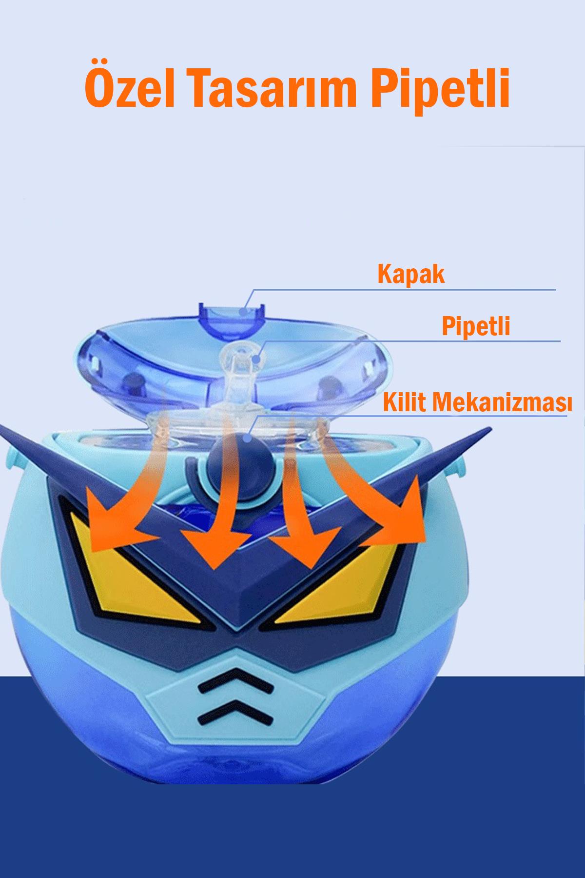 CocoSmile Özel Kutulu 630 ML Pipetli Robot Temalı Tritan Su Matarası -Boyun Askılı- 4 Farklı Model ffcs0005