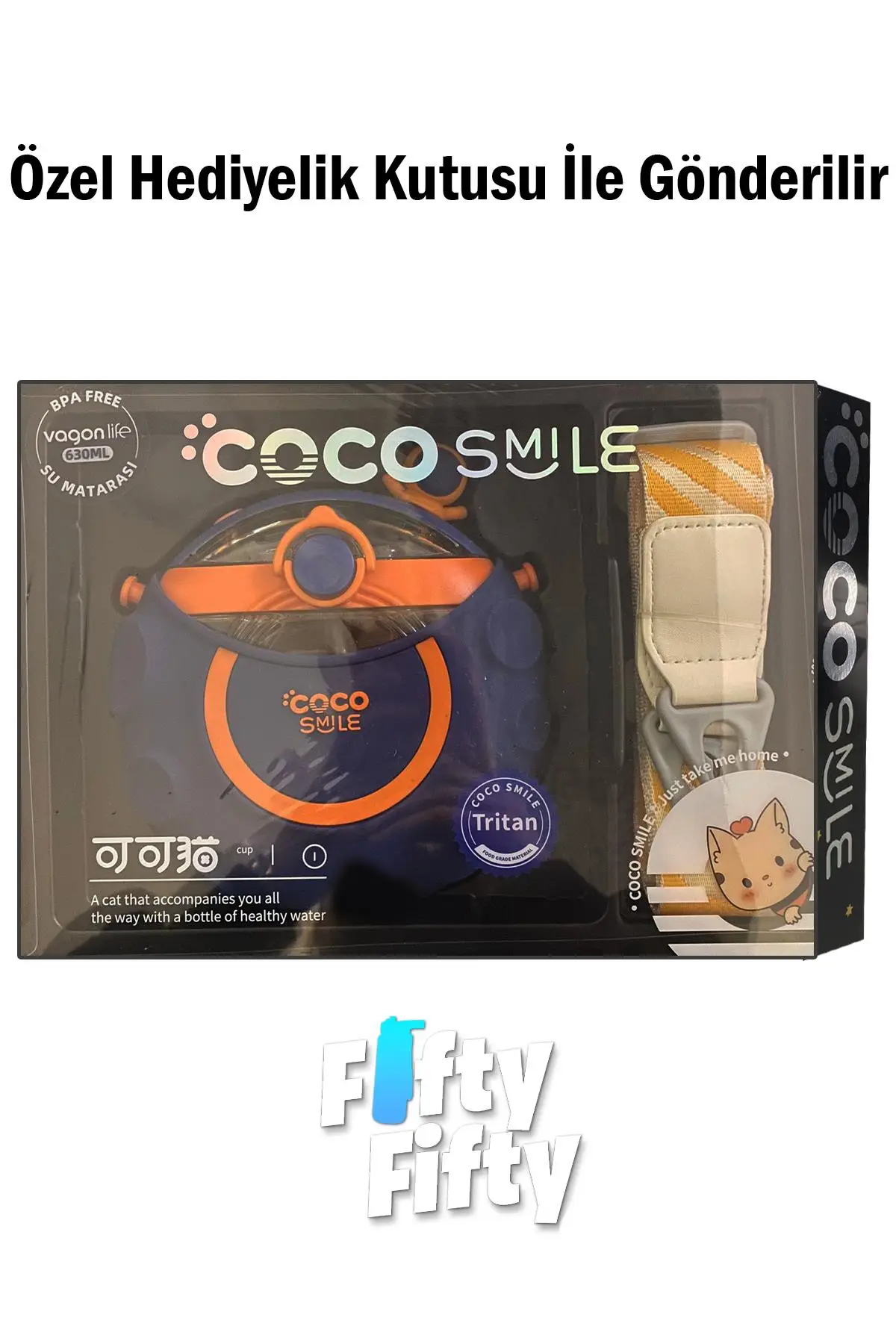 CocoSmile Özel Kutulu 630 ML Pipetli Uzay Temalı Tritan Su Matarası -Boyun Askılı- 3 Farklı Model ffcs0006