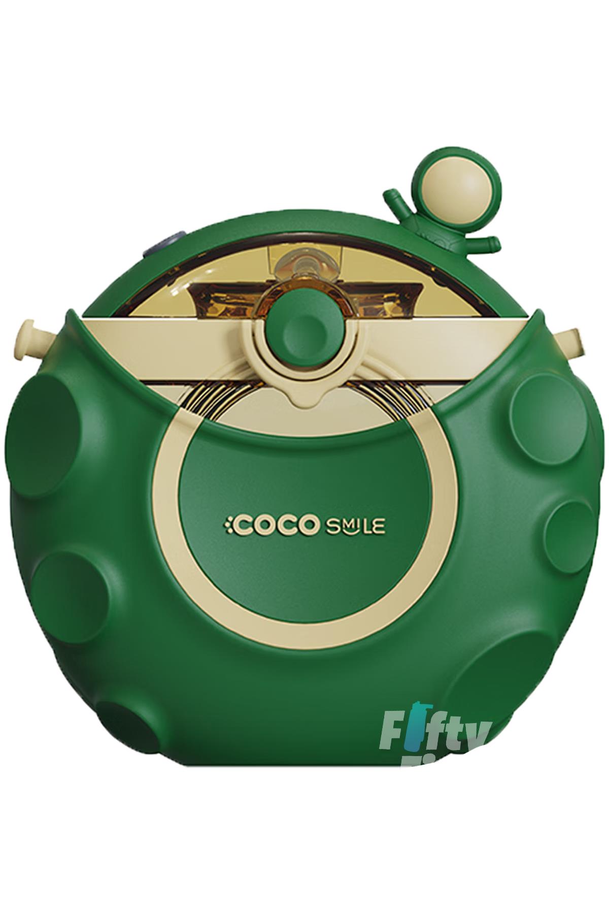 CocoSmile Özel Kutulu 630 ML Pipetli Uzay Temalı Tritan Su Matarası -Boyun Askılı- 3 Farklı Model ffcs0006 - Yeşil