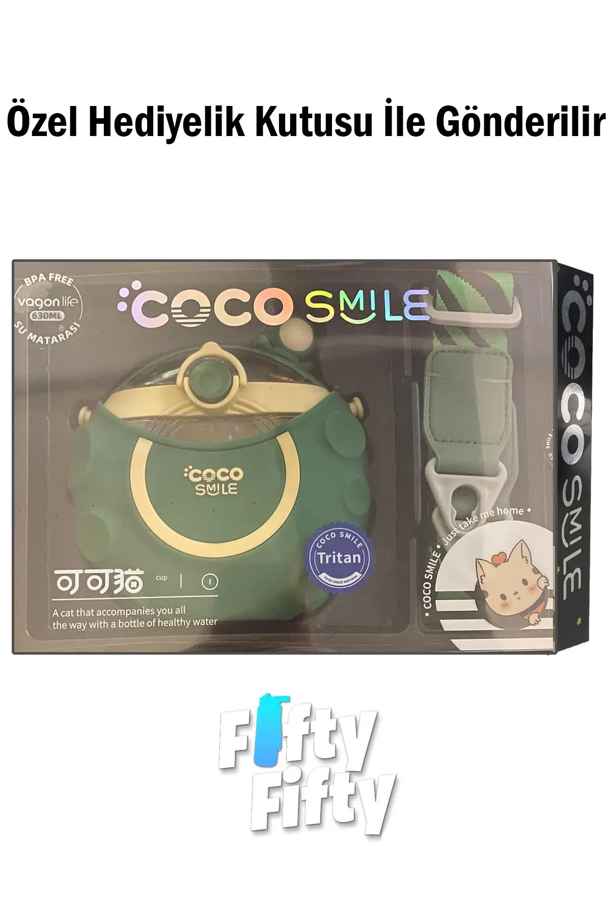 CocoSmile Özel Kutulu 630 ML Pipetli Uzay Temalı Tritan Su Matarası -Boyun Askılı- 3 Farklı Model ffcs0006