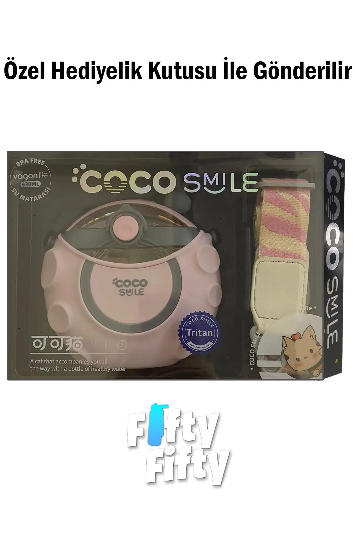 CocoSmile Özel Kutulu 630 ML Pipetli Uzay Temalı Tritan Su Matarası -Boyun Askılı- 3 Farklı Model ffcs0006