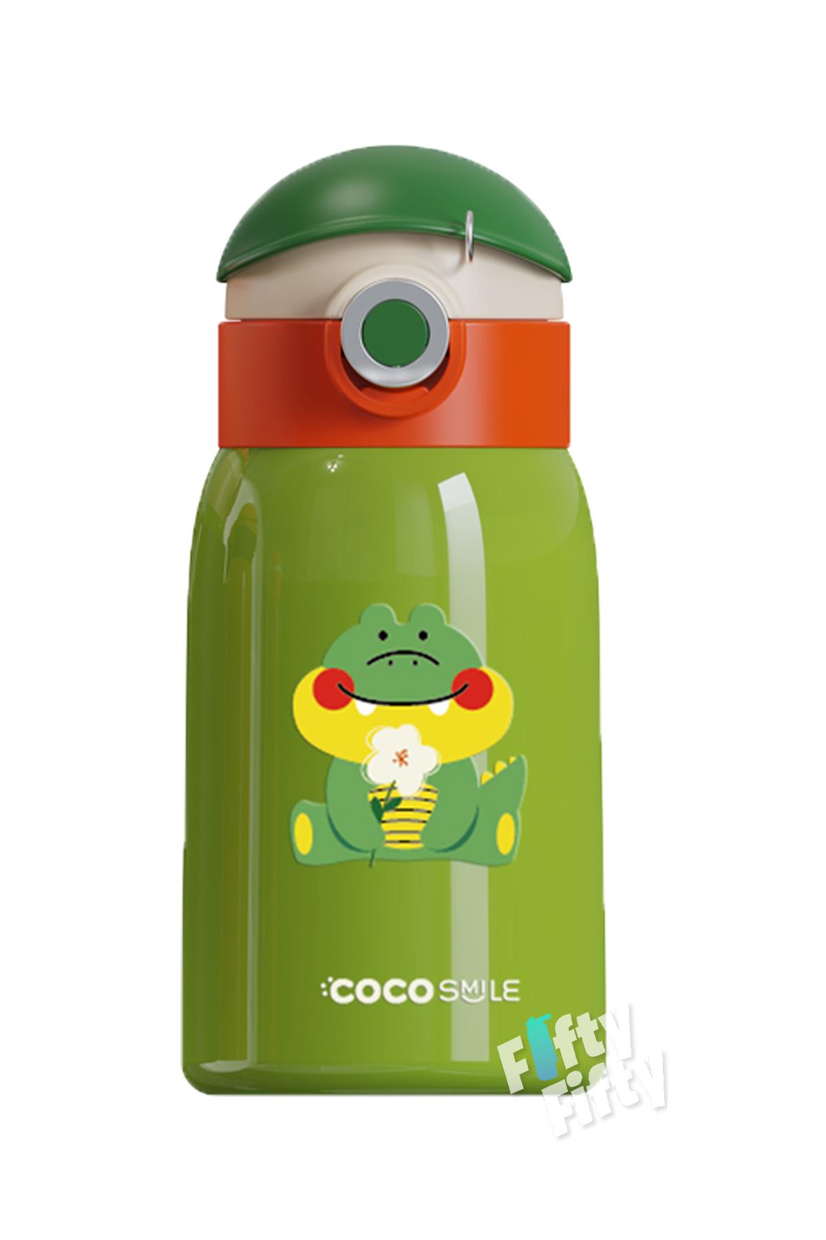 CocoSmile Özel Kutulu Kılıflı 470 ML Pipetli Çelik Termos -Boyun Askılı- 4 Farklı Model csKılıflı - Yeşil