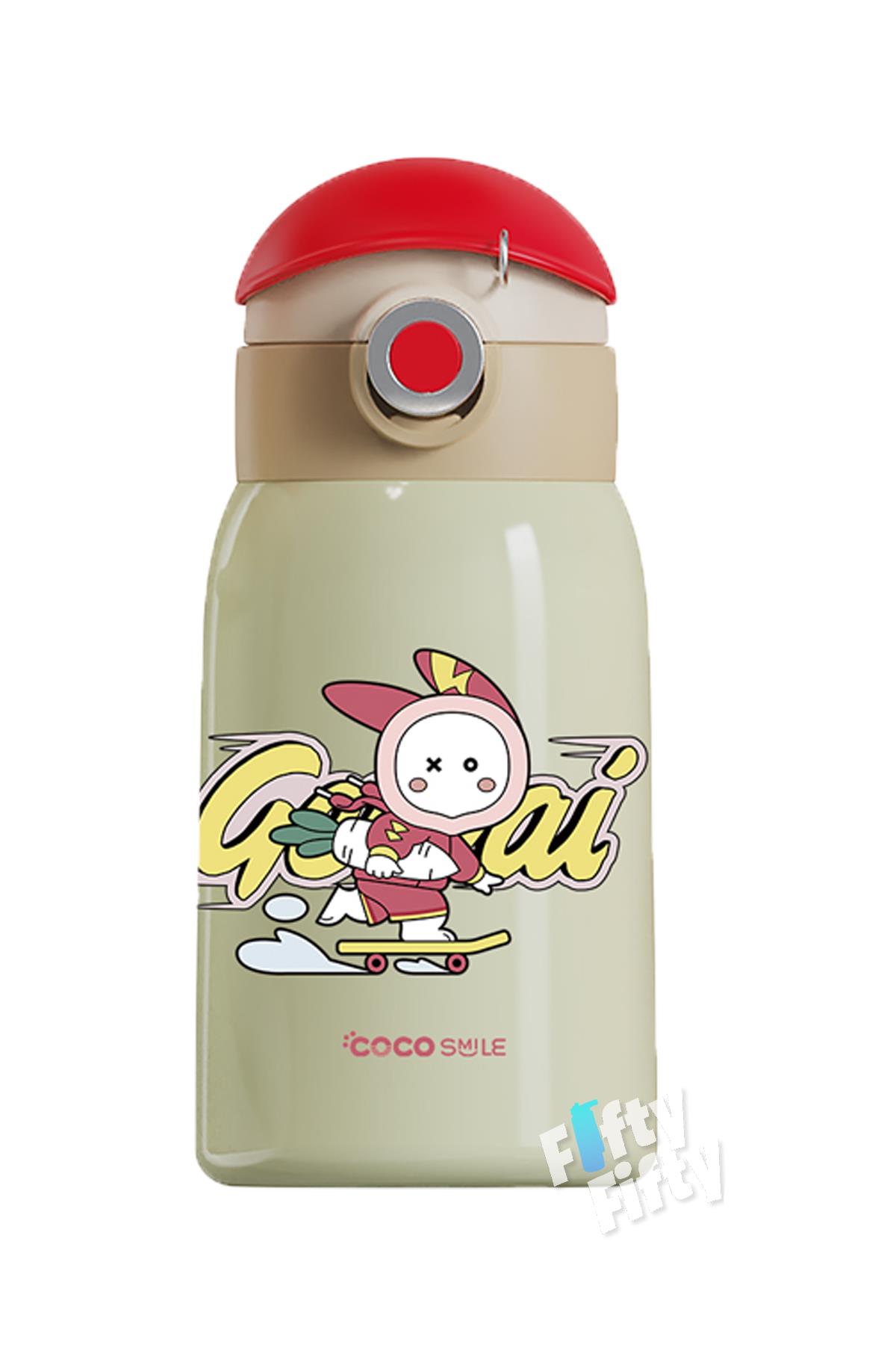 CocoSmile Özel Kutulu Kılıflı 470 ML Pipetli Çelik Termos -Boyun Askılı- 4 Farklı Model csKılıflı - Beyaz
