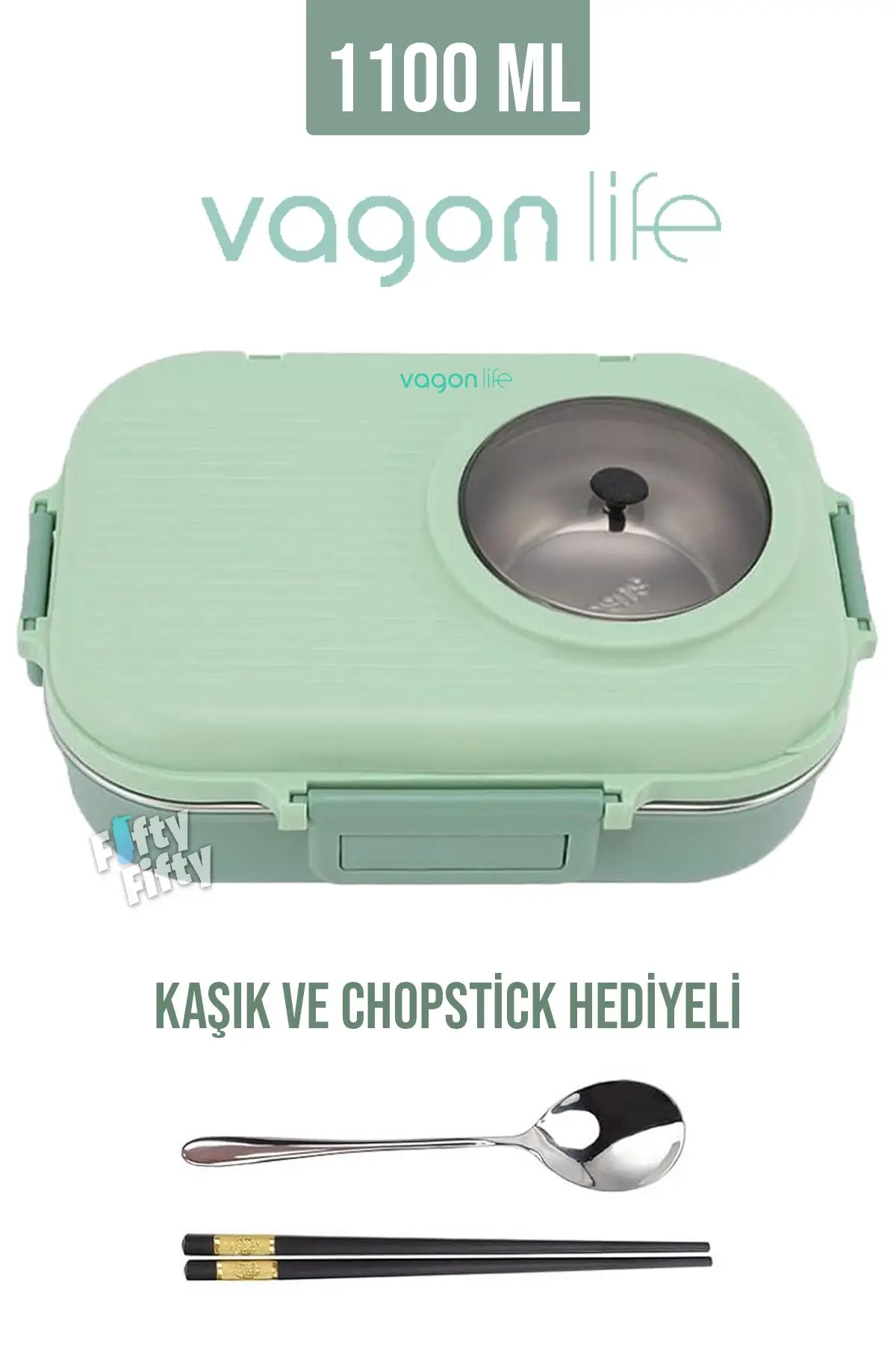 Vagonlife 1100 ML Çorba Kaseli-Metal Kaşıklı Paslanmaz Çelik Bento Lunch Box Yeni Nesil Sefer Tası-ffbl70100