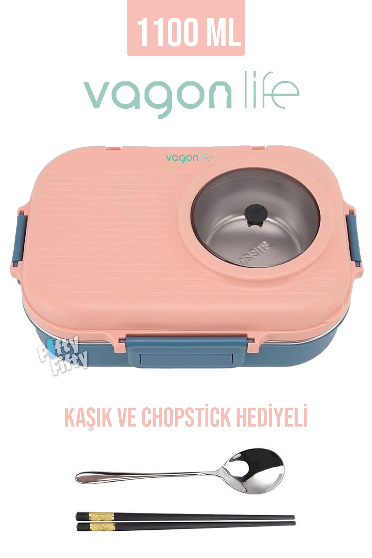 Vagonlife 1100 ML Çorba Kaseli-Metal Kaşıklı Paslanmaz Çelik Bento Lunch Box Yeni Nesil Sefer Tası-ffbl70100 - Pudra