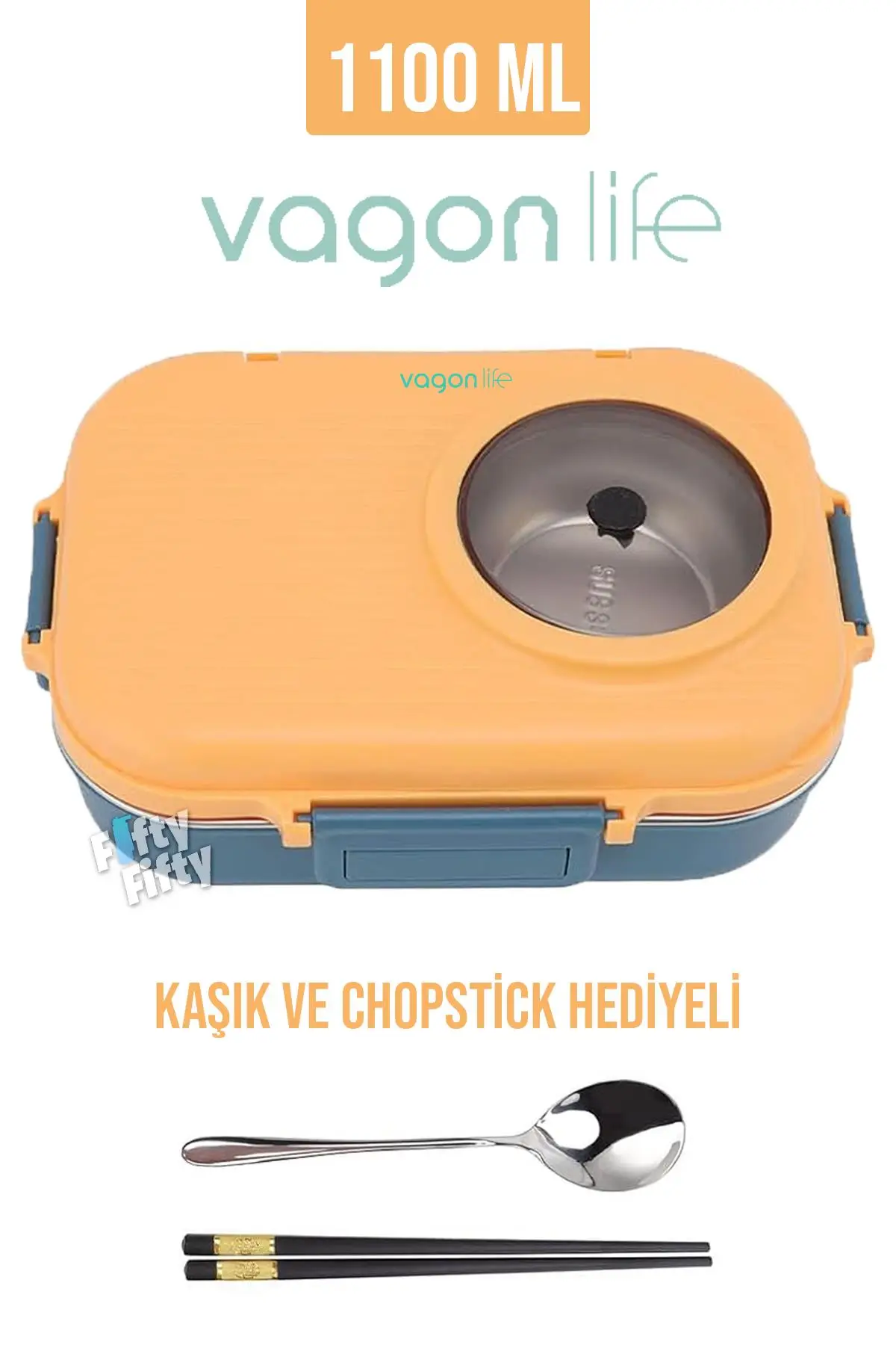 Vagonlife 1100 ML Çorba Kaseli-Metal Kaşıklı Paslanmaz Çelik Bento Lunch Box Yeni Nesil Sefer Tası-ffbl70100