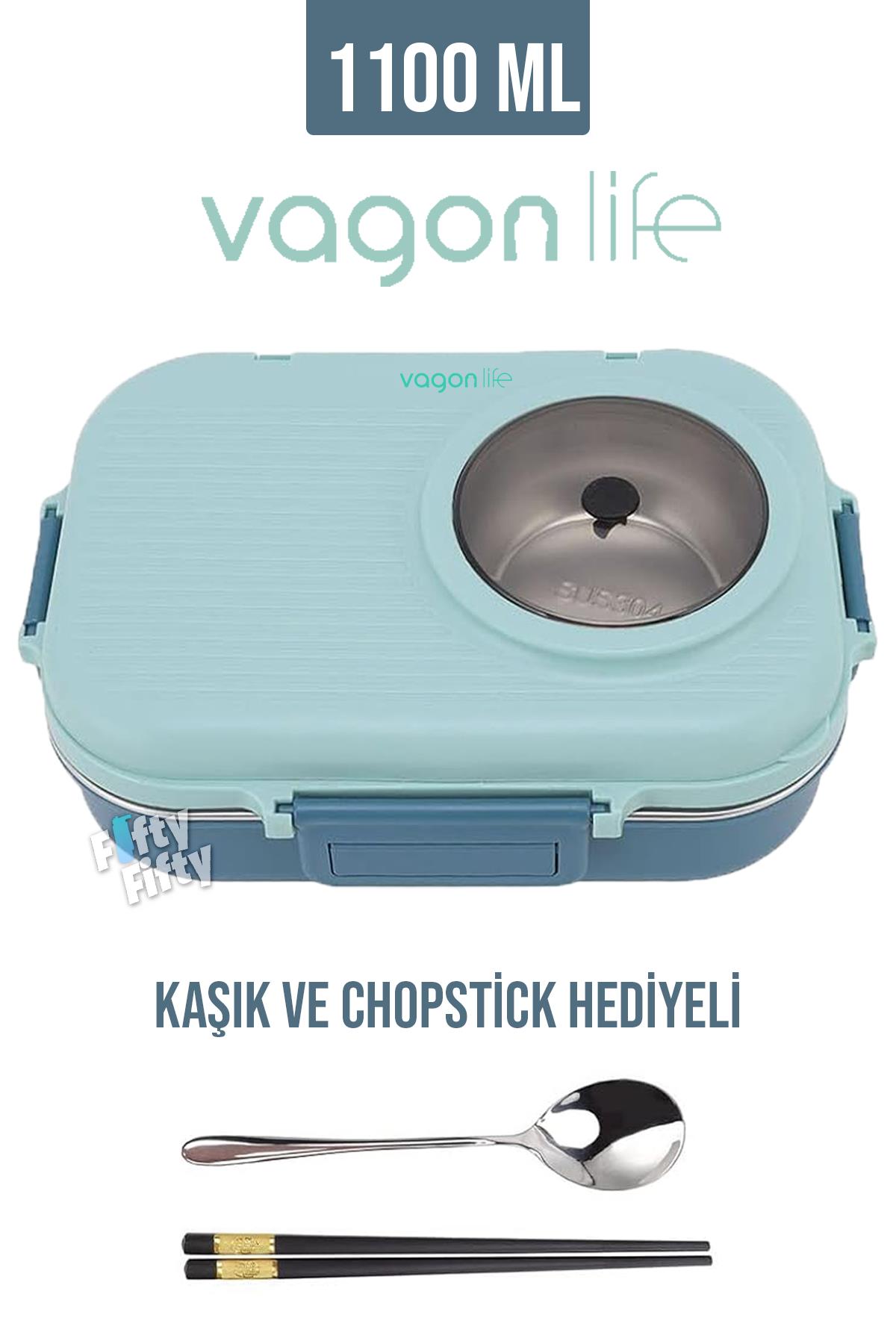 Vagonlife 1100 ML Çorba Kaseli-Metal Kaşıklı Paslanmaz Çelik Bento Lunch Box Yeni Nesil Sefer Tası-ffbl70100 - Mavi
